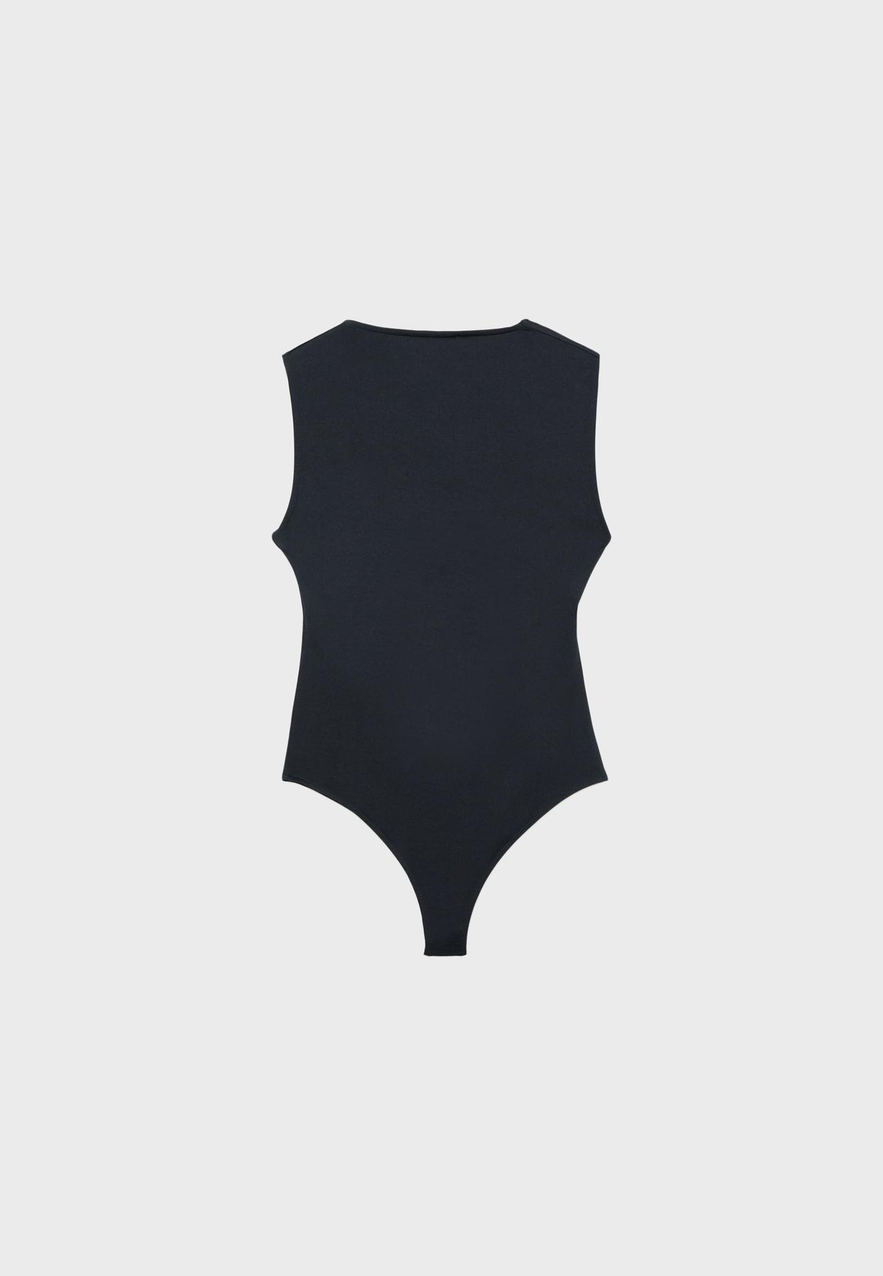 Polyamide square neckline bodysuit — Black