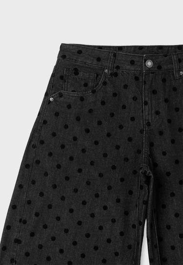 Polka dot flocked barrel jeans — BLACK DENIM WASH 9