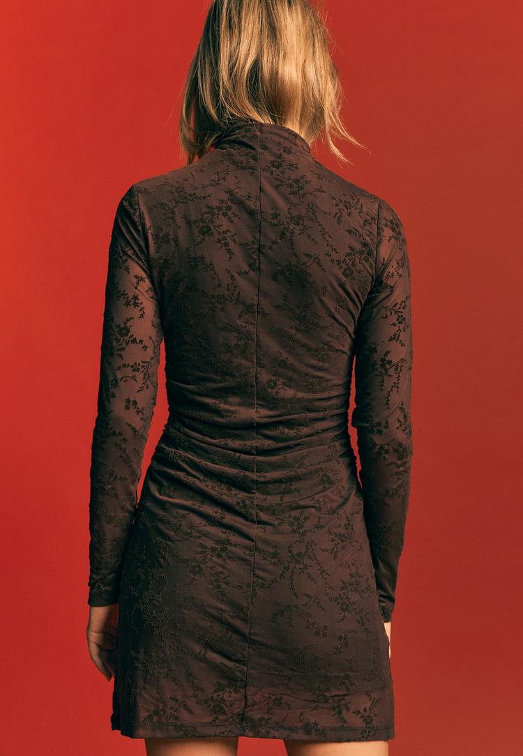 vestido corto tul estampado flocado