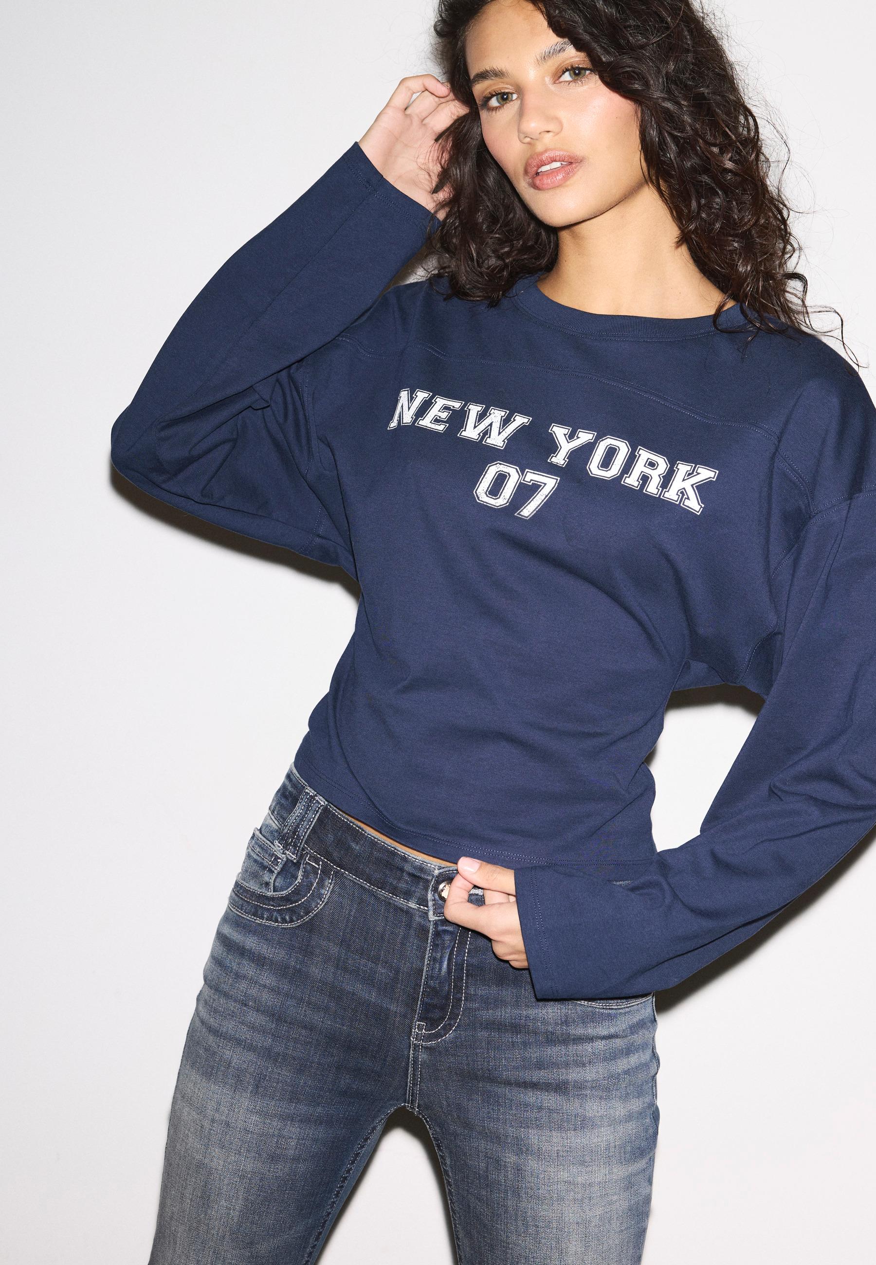 Printed kimono sleeve T-shirt — Navy blue