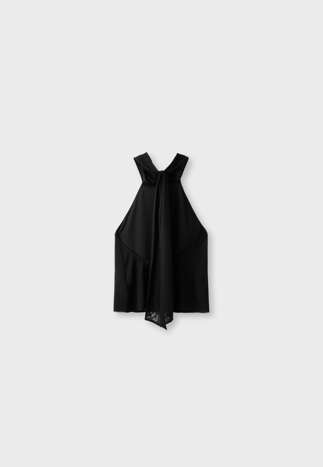 Printed tulle halter scarf top — Black