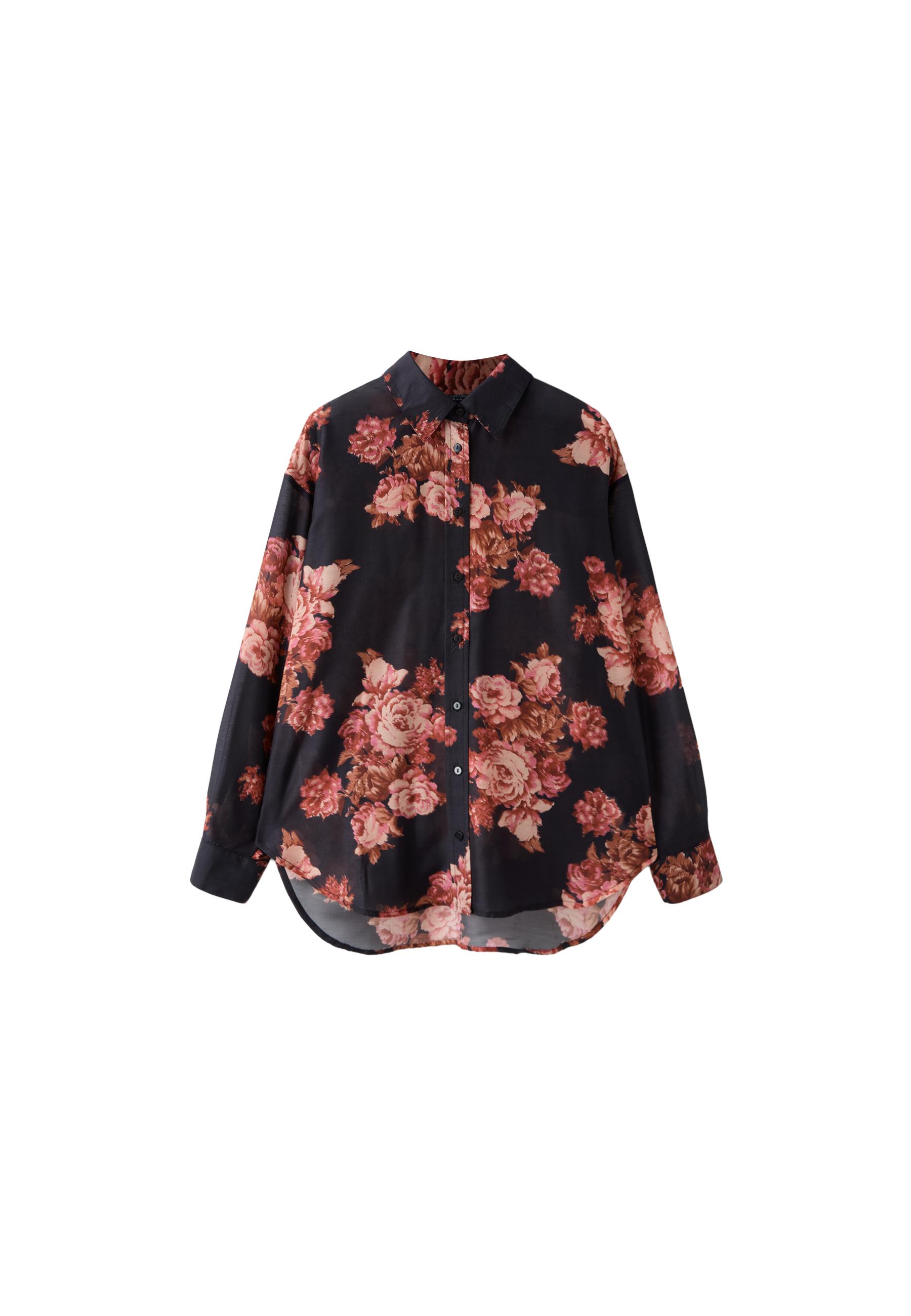 Floral print flowing shirt — Black