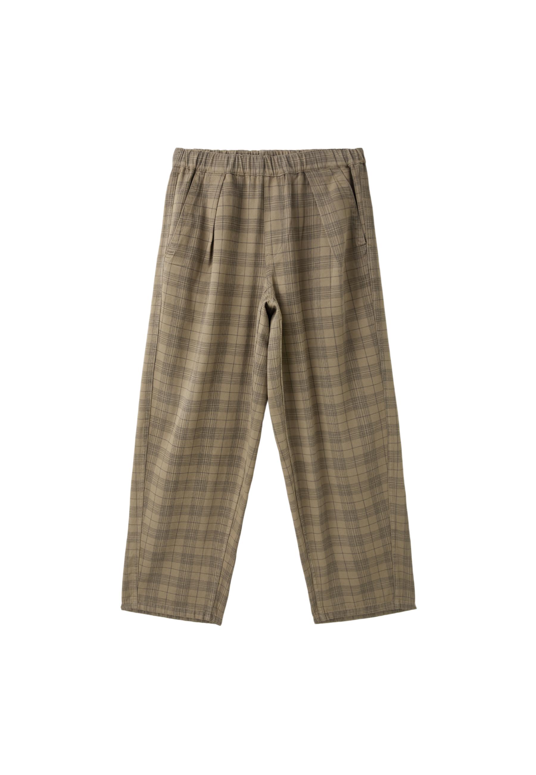 Checked wide straight-leg trousers — Beige
