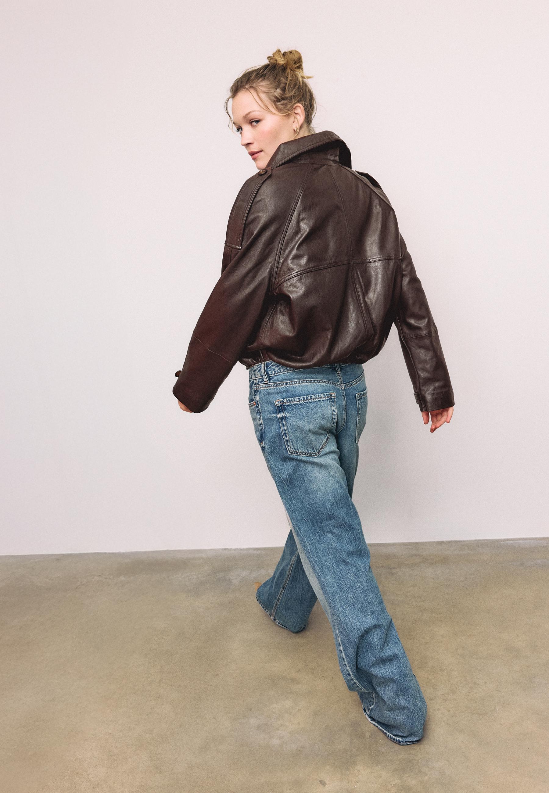 Oversize 100% leather trench coat — Brown