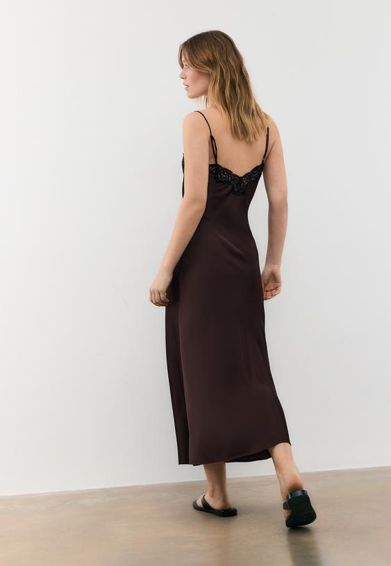 Stradivarius Satin Camisole Dress Brown L