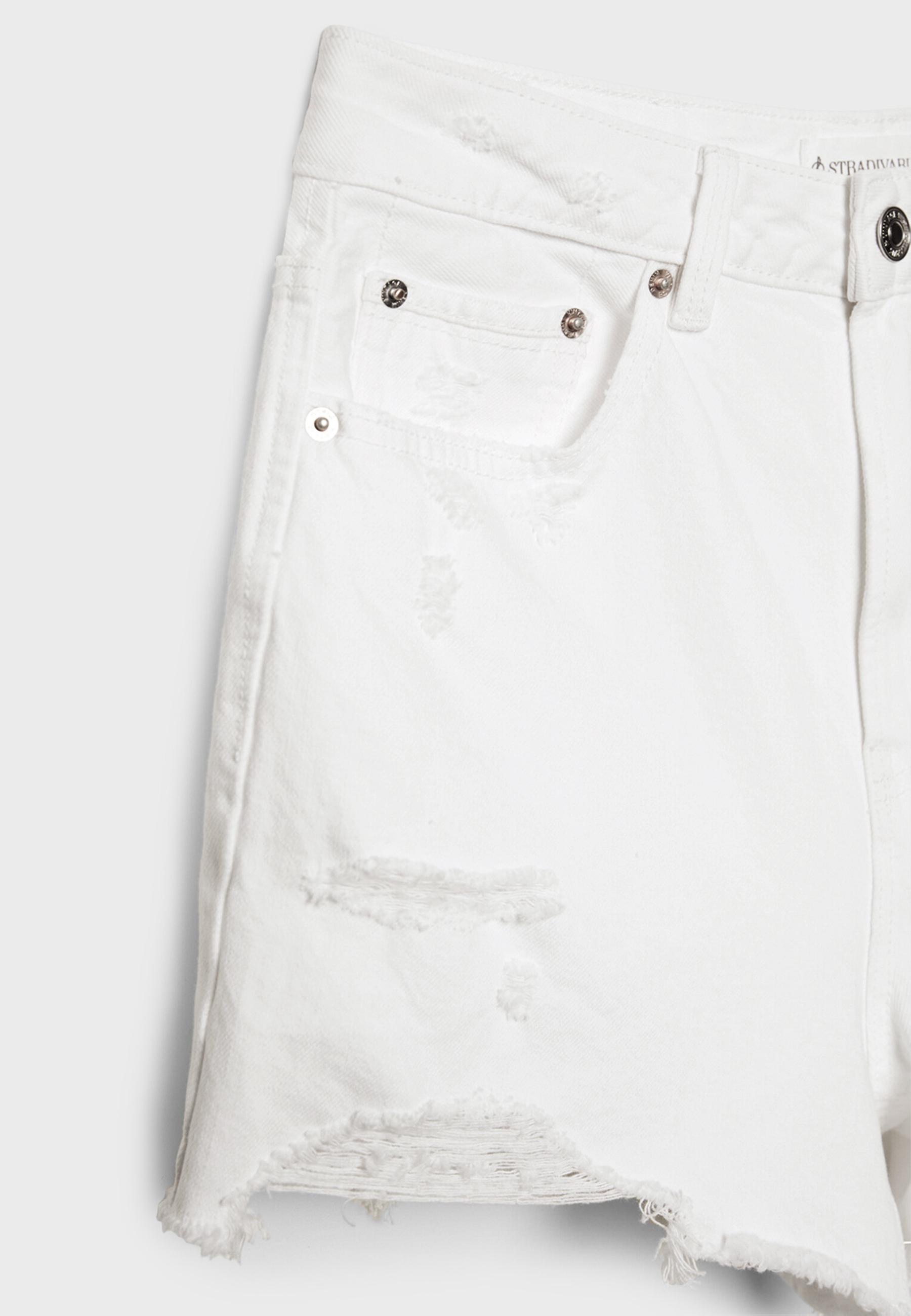 D75 Ripped denim shorts — White
