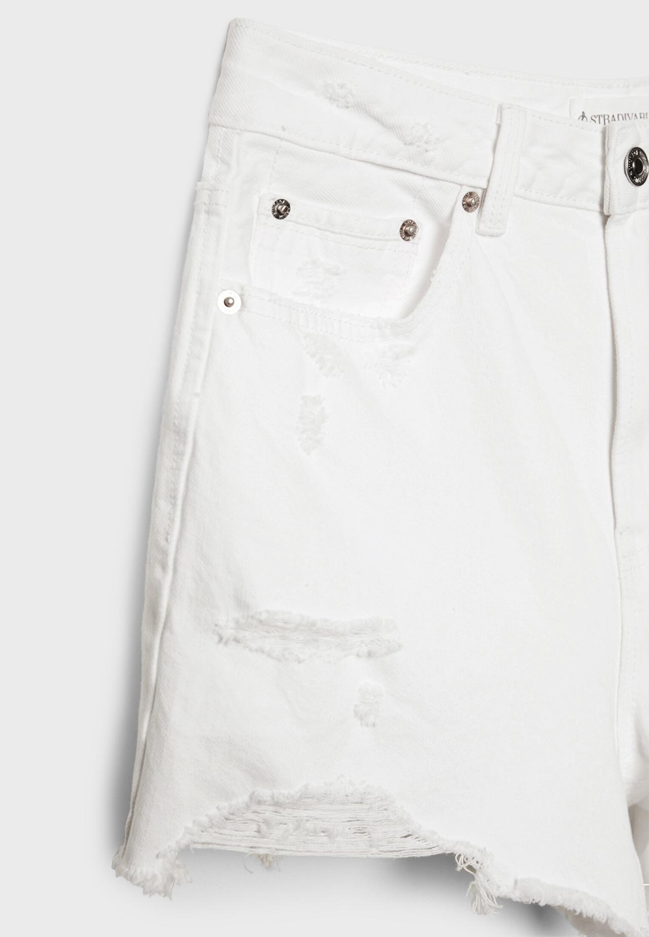 D75 Ripped denim shorts — White