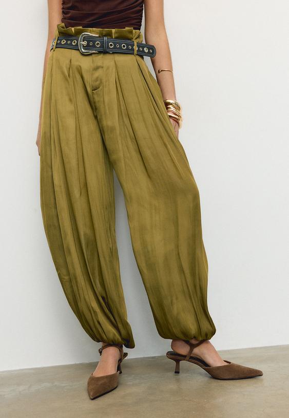 kemerli saten yuzeyli salvar pantolon