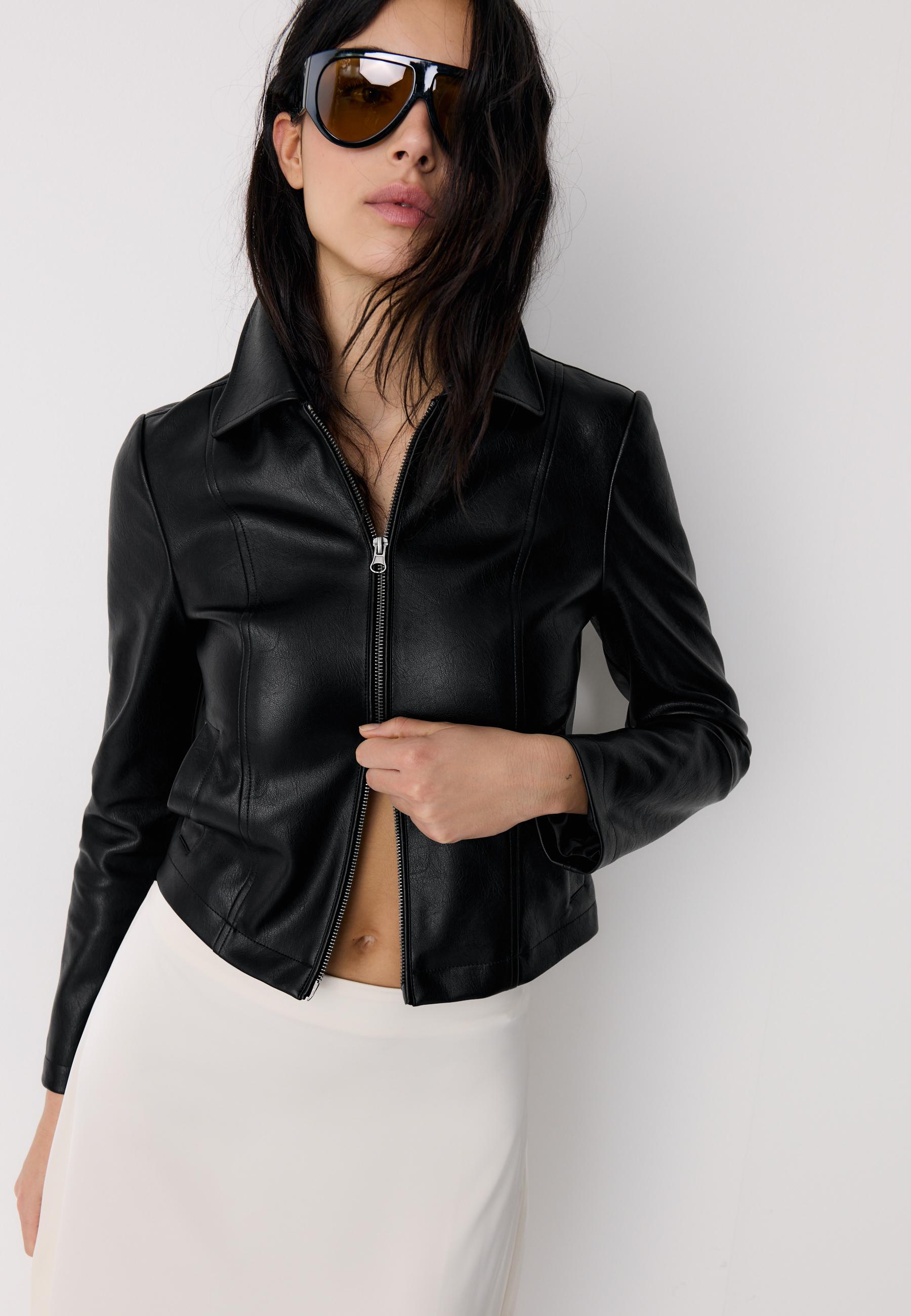Fitted leather effect jacket — Black