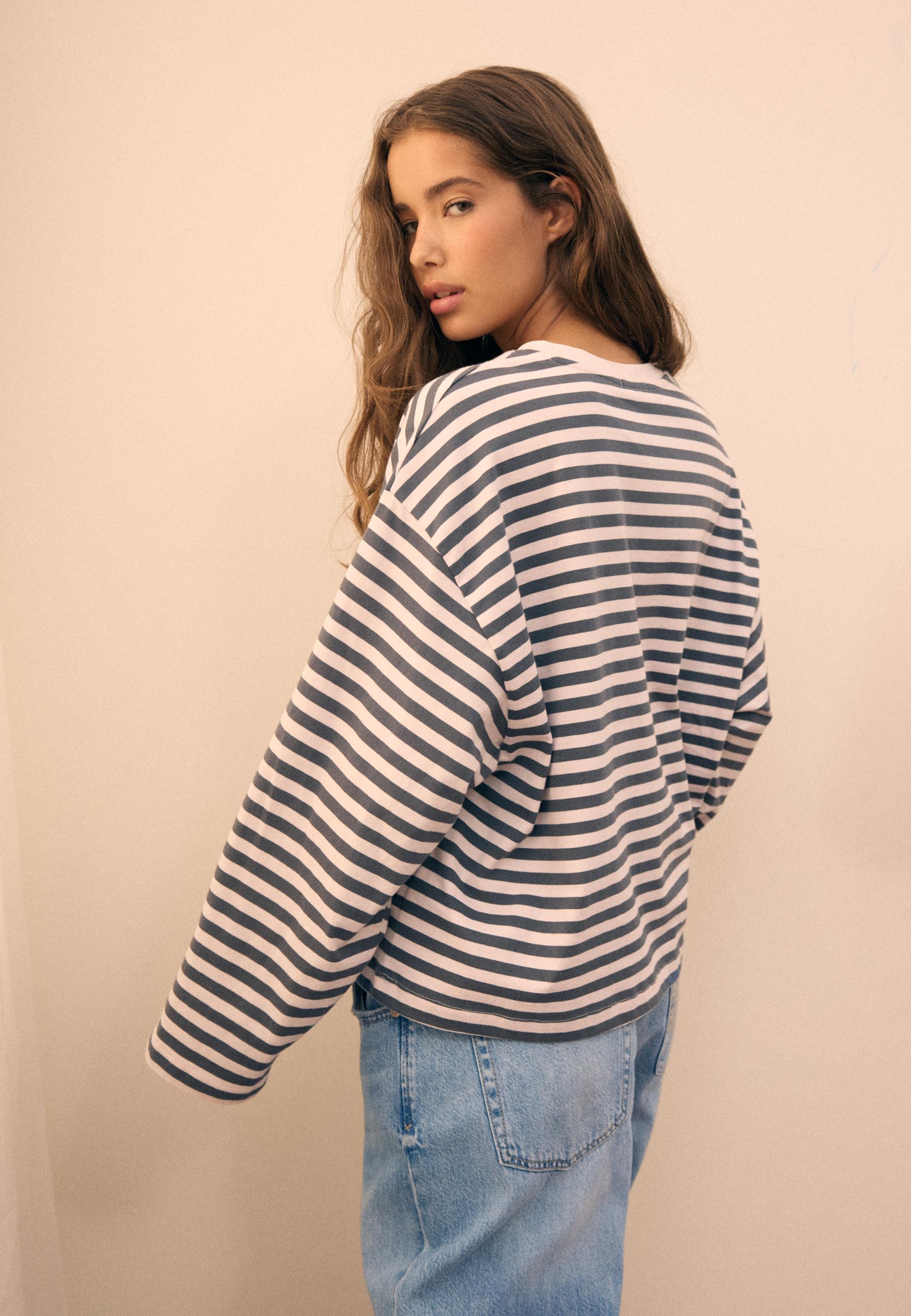 Striped printed long sleeve T-shirt — Dark grey