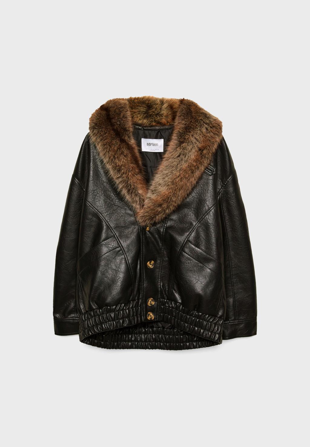 Kunstlederjacke mit kombiniertem Kragen