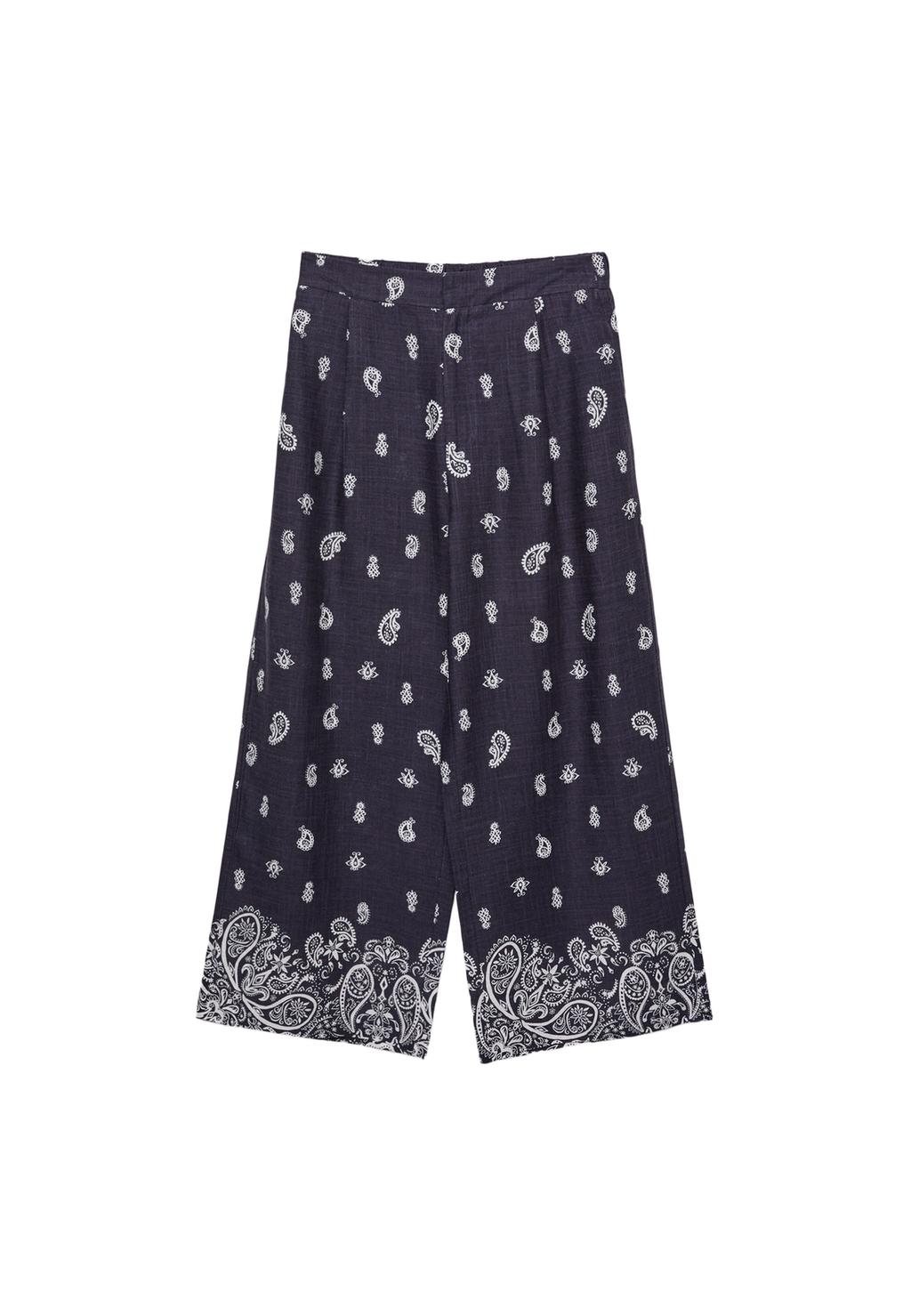 Pantalón culotte estampado con lino