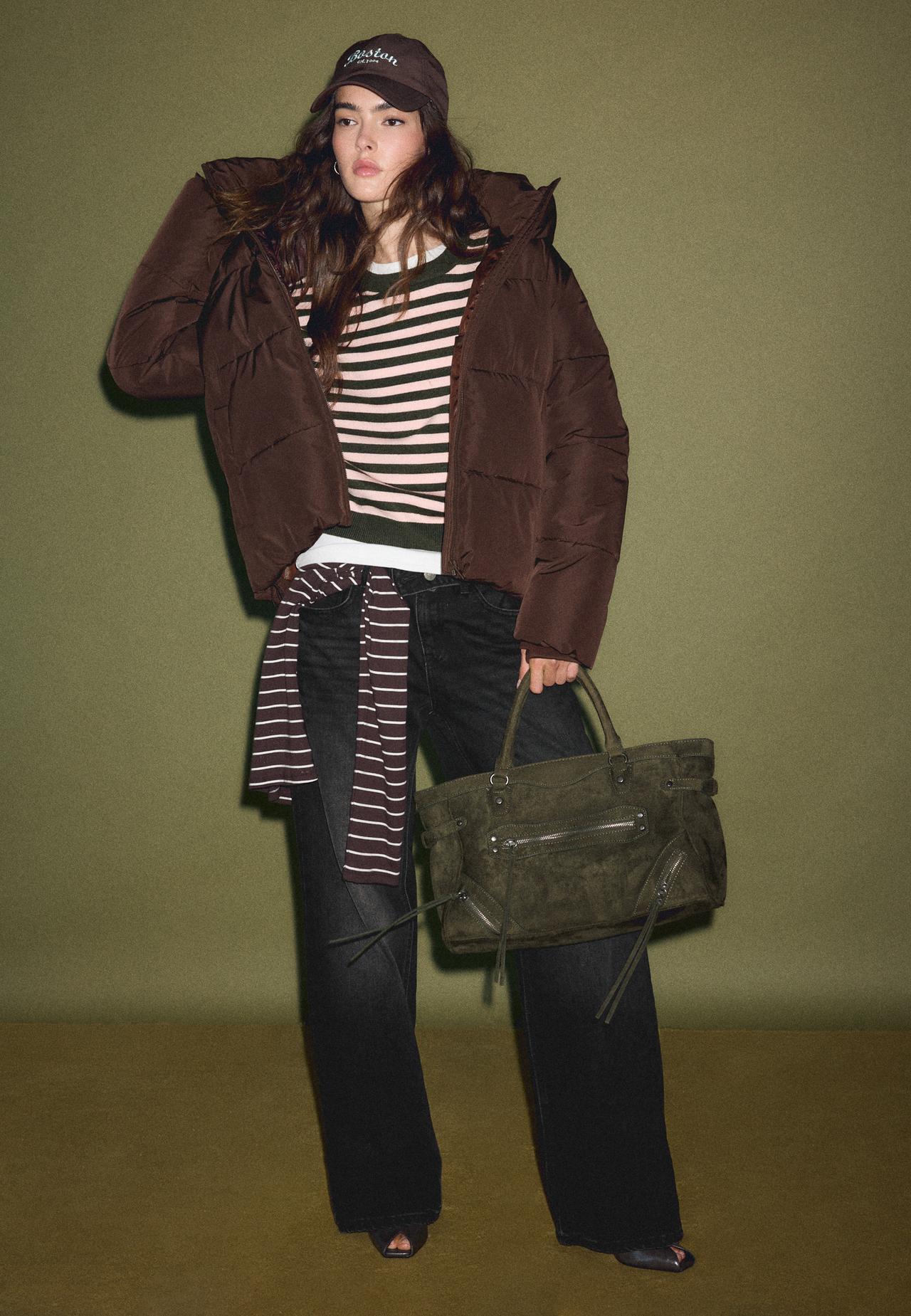Cropped wide sleeve knit jumper — Khaki