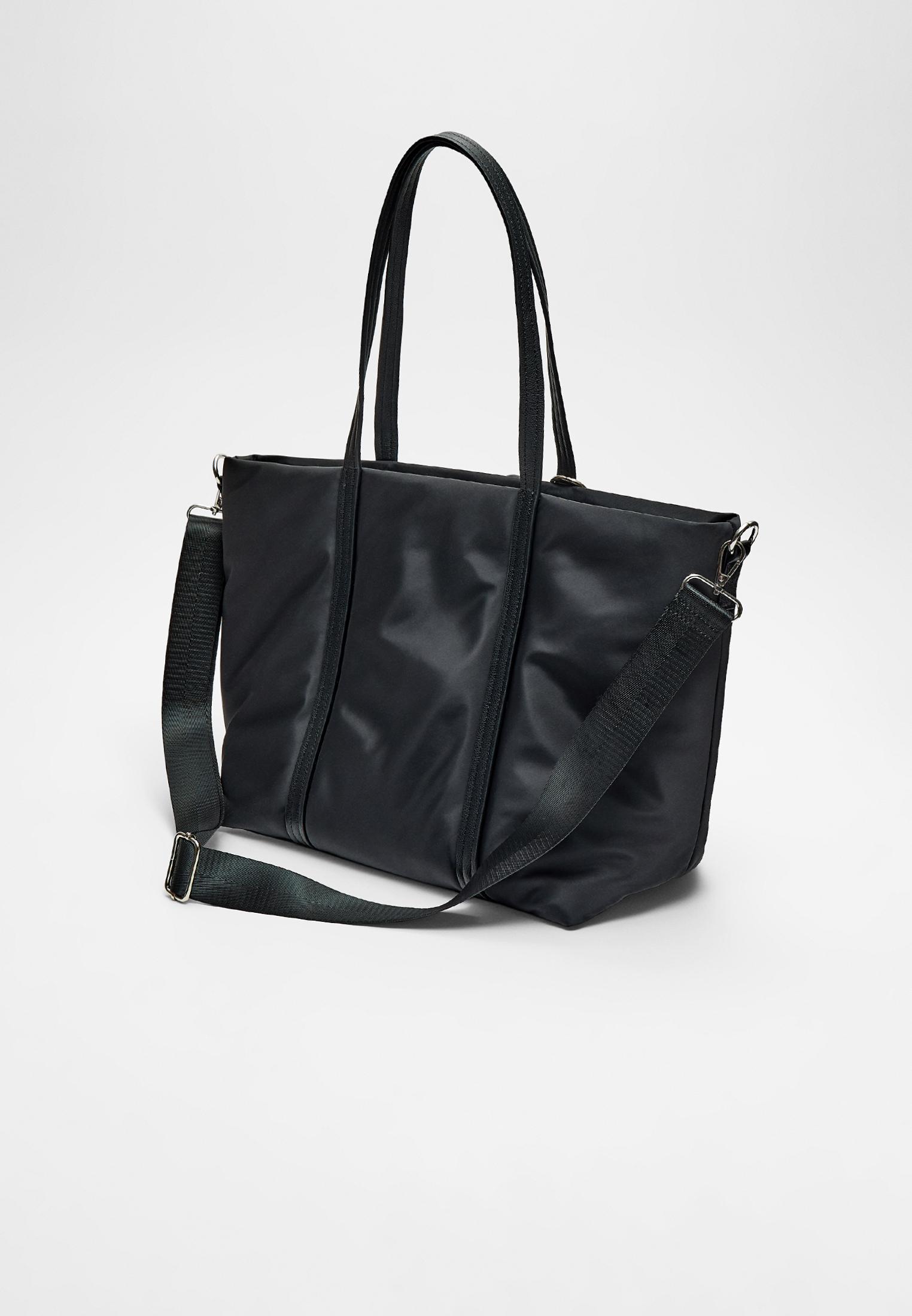 Fabric shopper bag with bow — Black