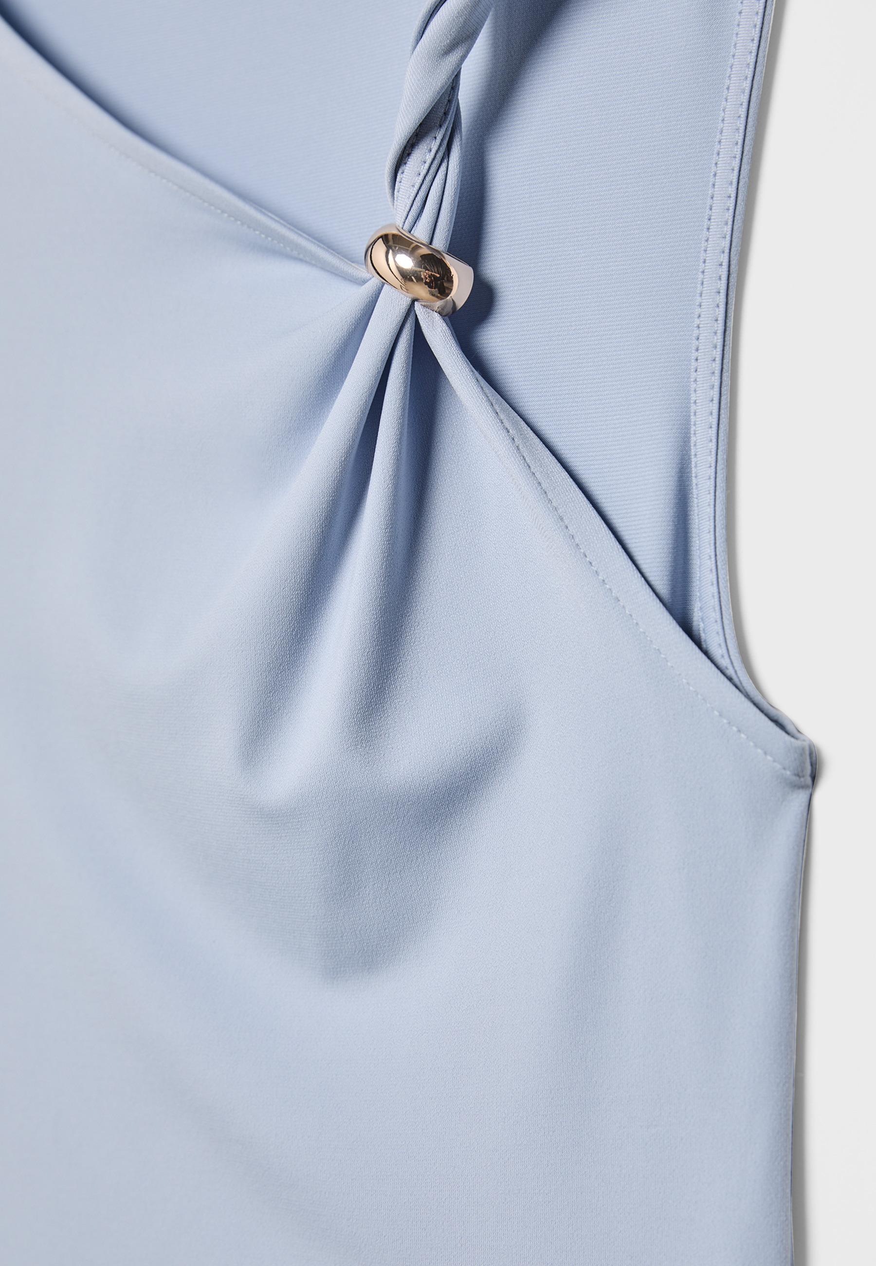 Asymmetric T-shirt with metal buckle — Sky blue