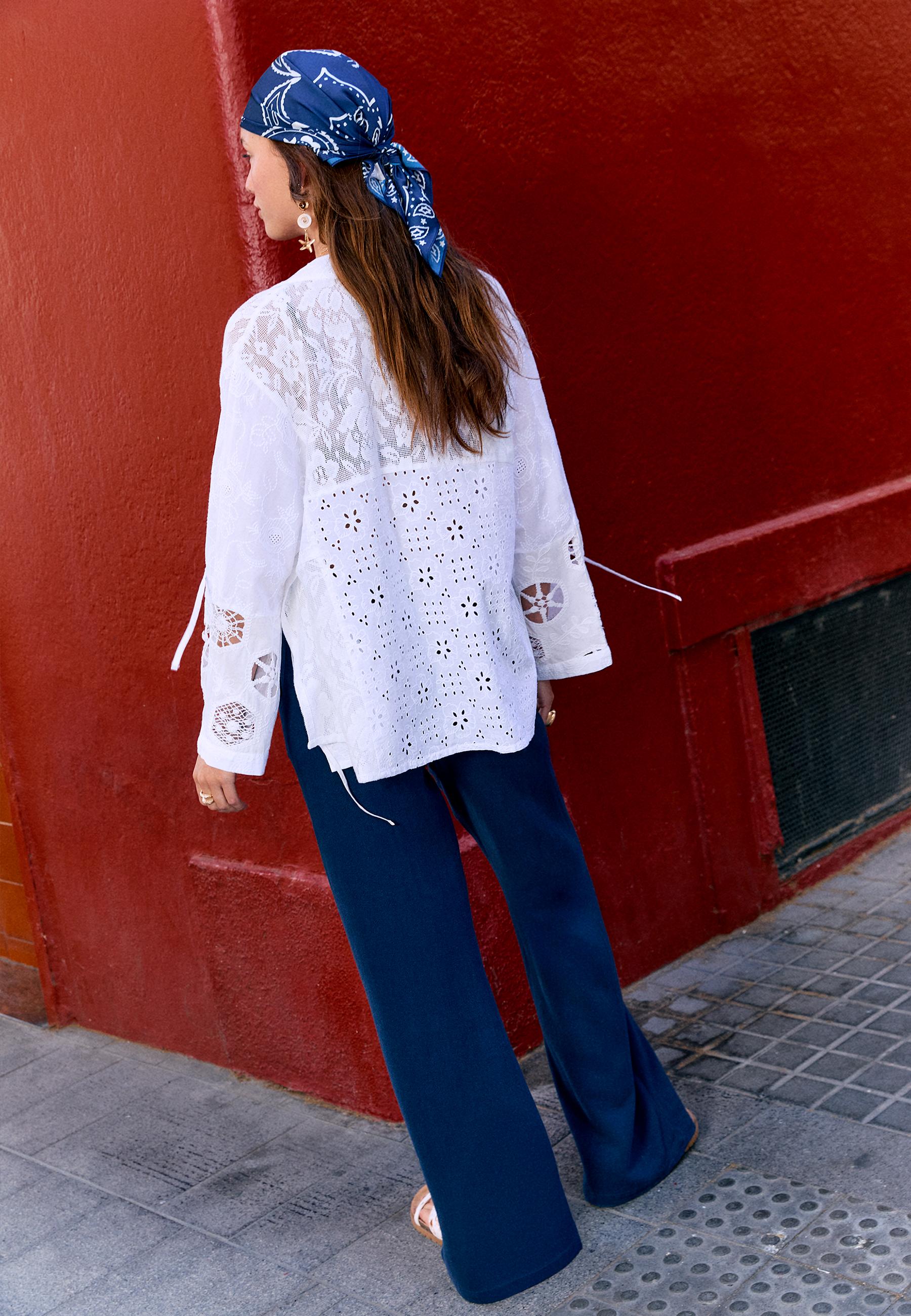 Straight-leg linen-look trousers — Dark blue