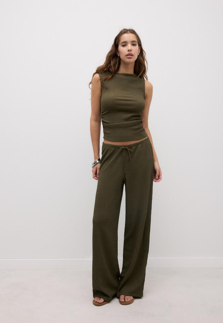 Shirt mit Raffungen Khaki L