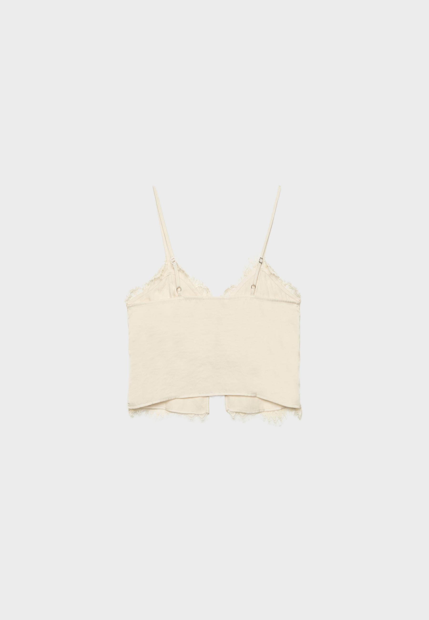 Strappy satin lace top — Ecru