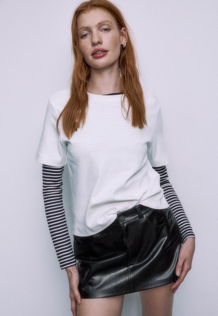 d62 falda pantalon mini efecto piel