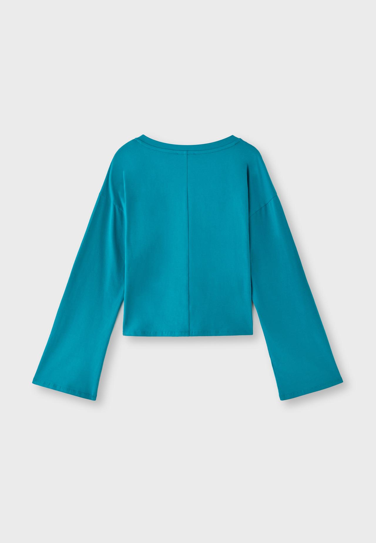 V-neck long sleeve Japanese-style top — Turquoise