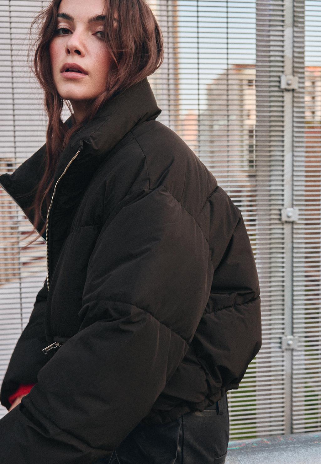 Cropped high neck padded jacket