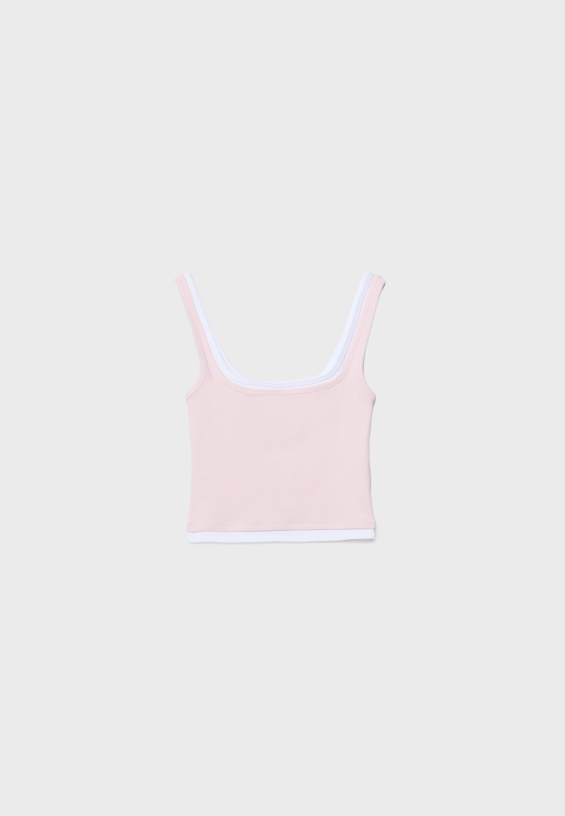 Two-piece effect square neckline top — Pastel pink (alternate view)
