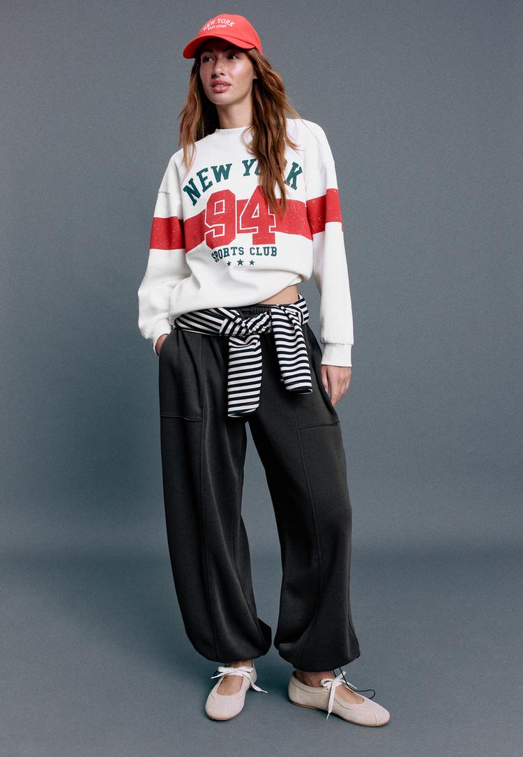 sweat regular en melange de coton a motif place
