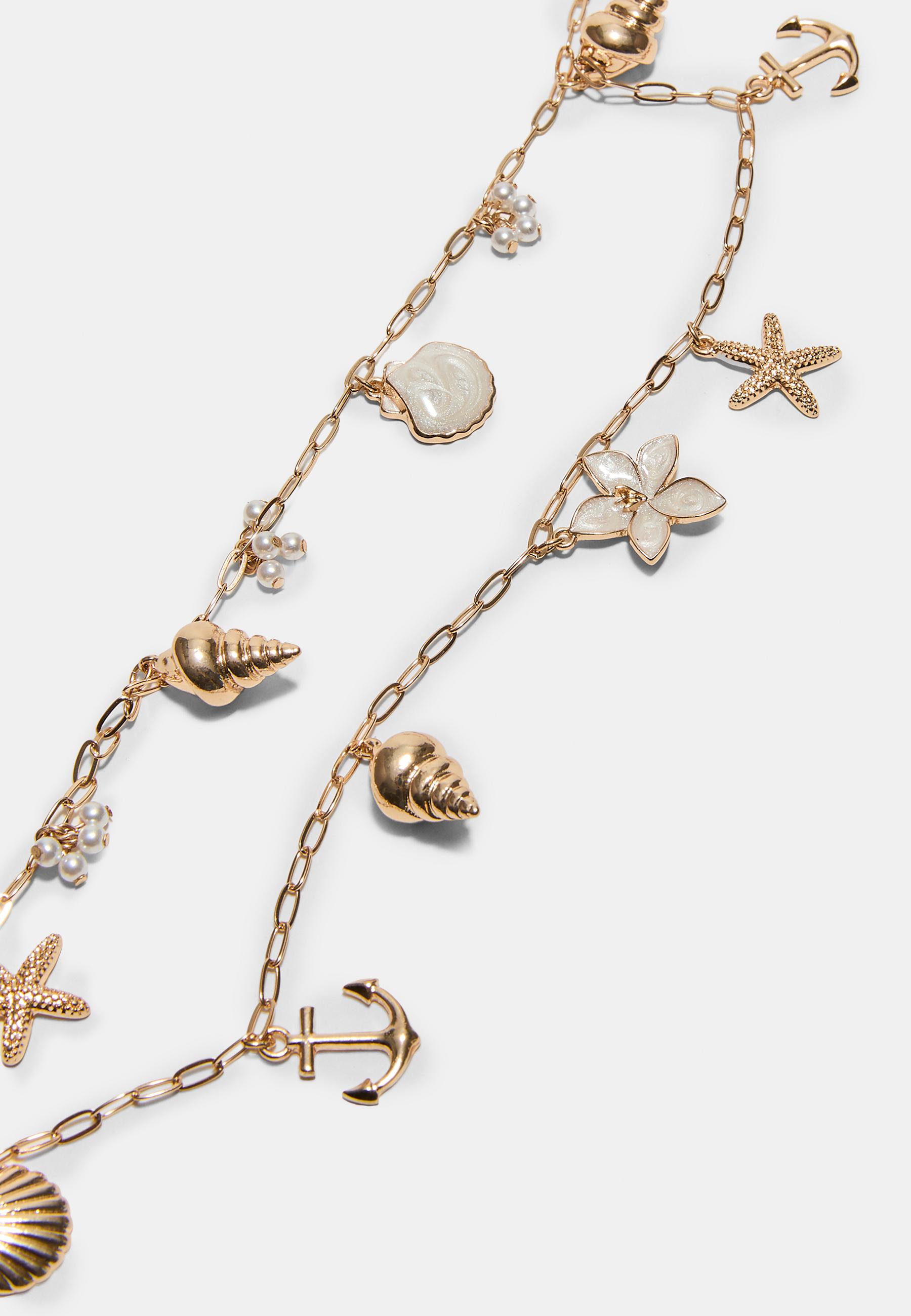 Multi-way necklace with mini sea charms — Gold
