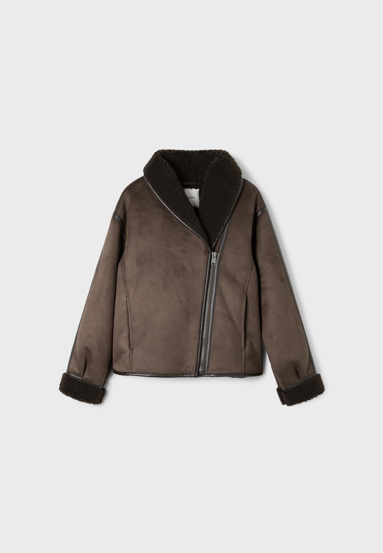 Faux suede shawl neck reversible jacket — 0-457