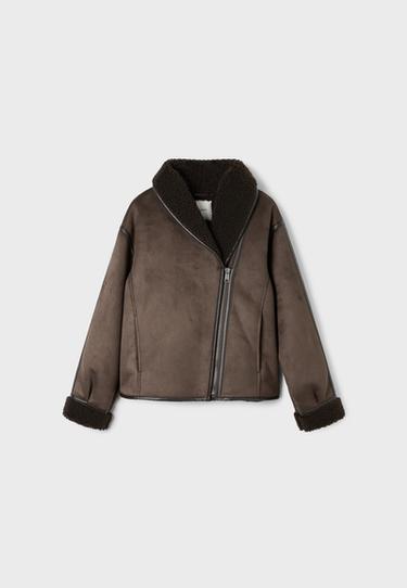 Faux suede shawl neck reversible jacket — 0-457 7