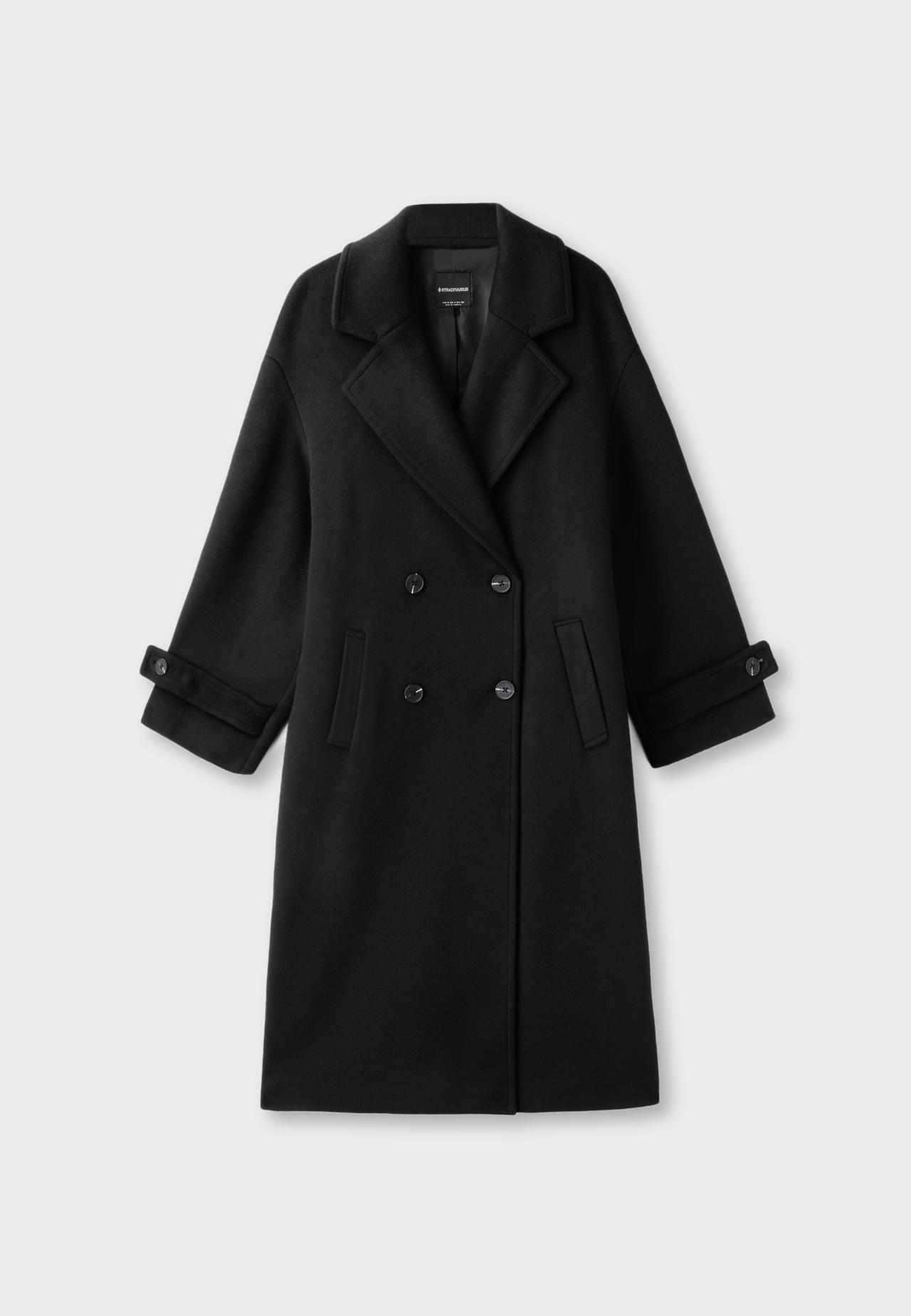Long oversize soft-touch coat — Black