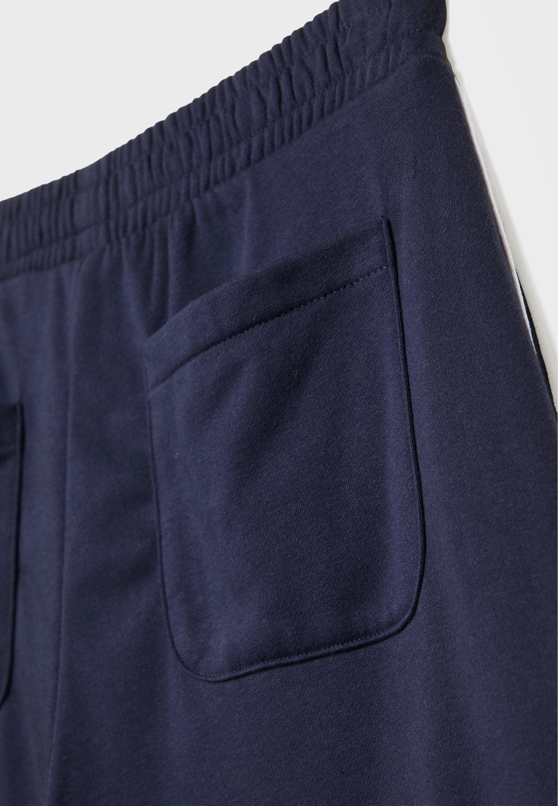 Wide-leg plush trousers with trim detail — Navy blue
