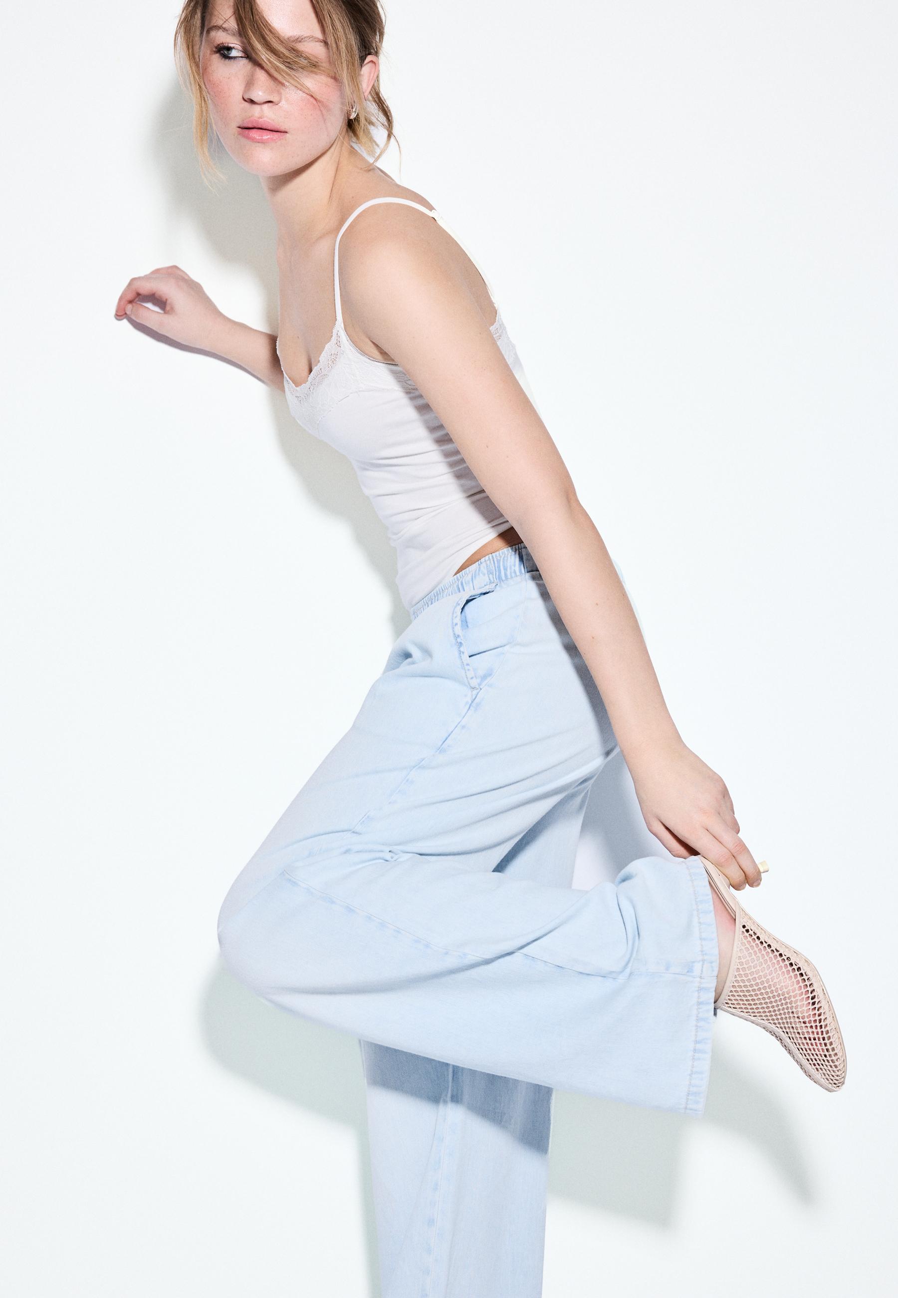 Flowy denim drawstring trousers — MEDIUM LIGHT BLUE DENIM
