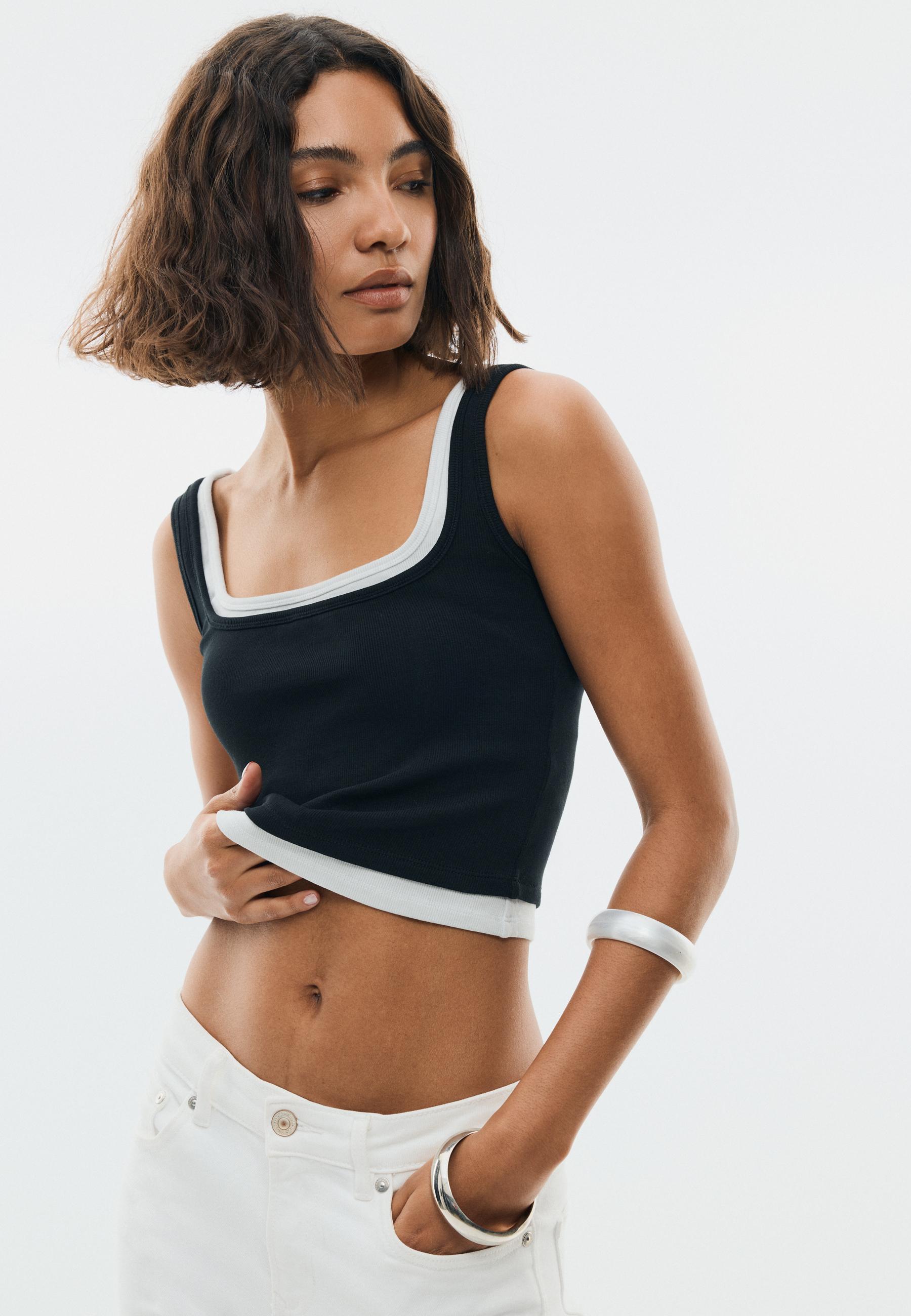 Two-piece effect square neckline top — Black