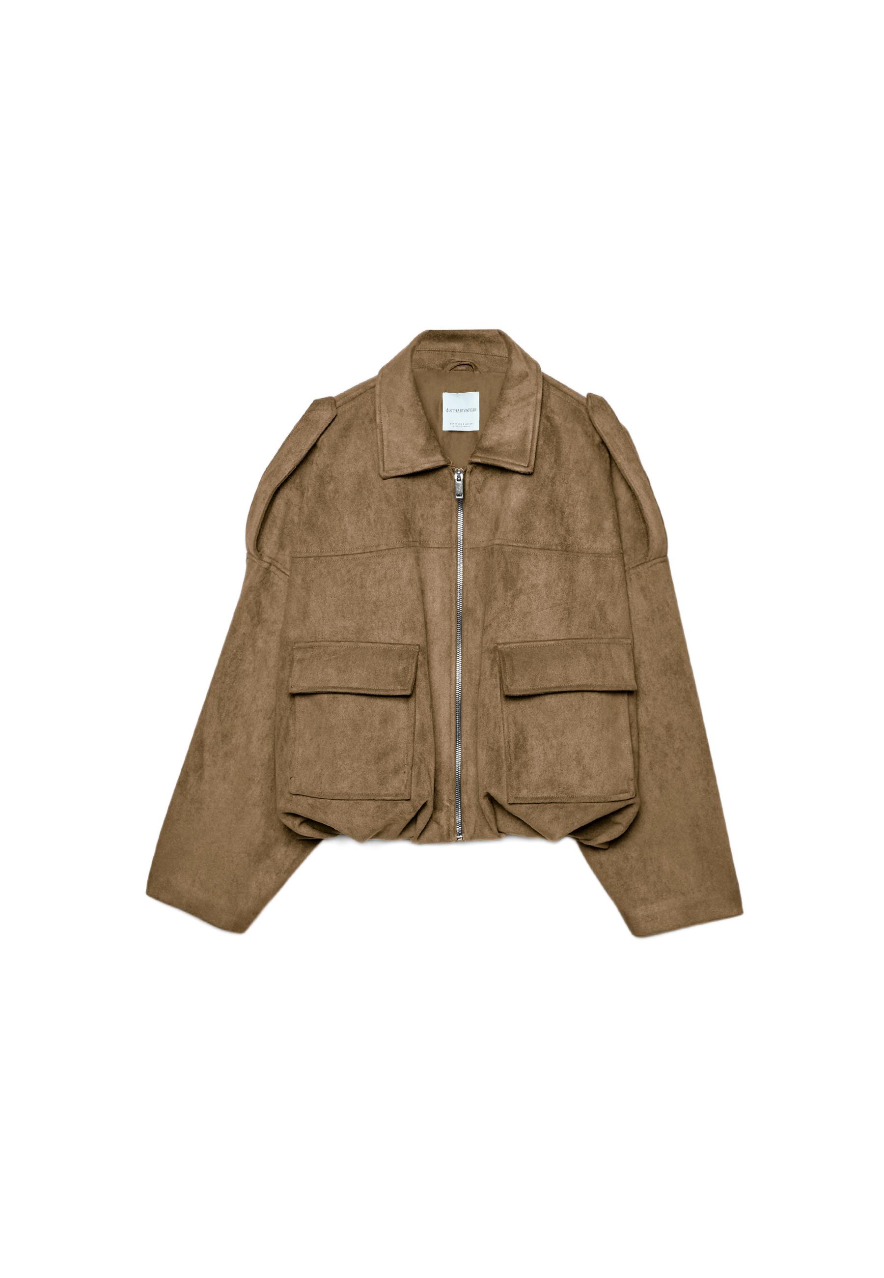 Faux suede bomber jacket — Stone