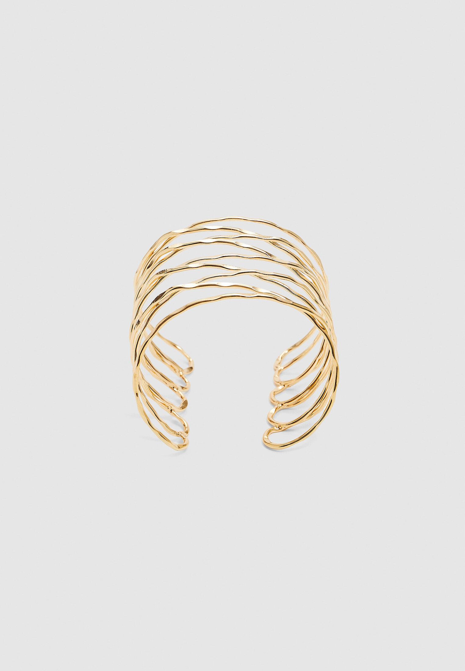 Crossover rigid round arm cuff — Gold