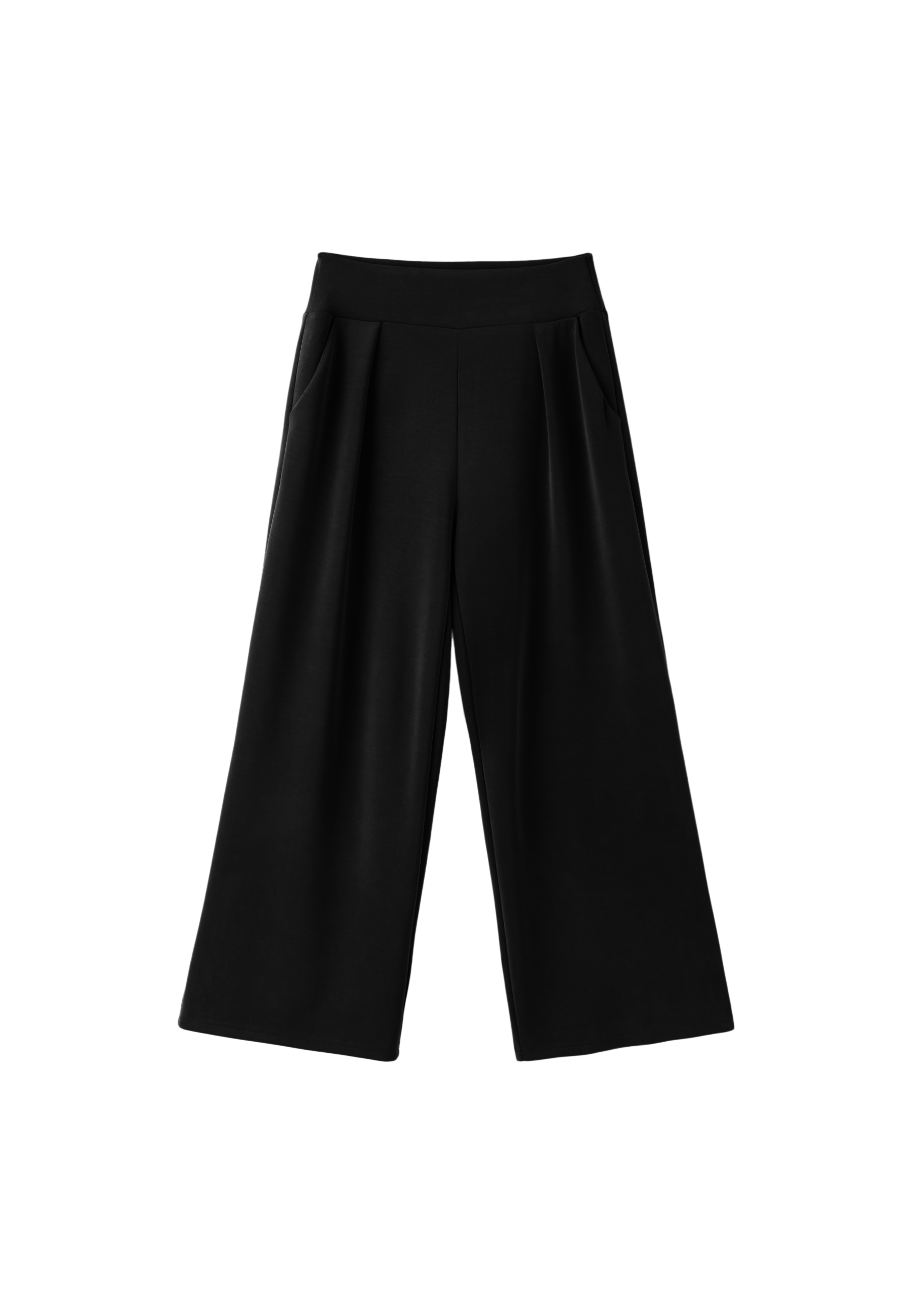 Soft-touch wide-leg trousers with darts — Black