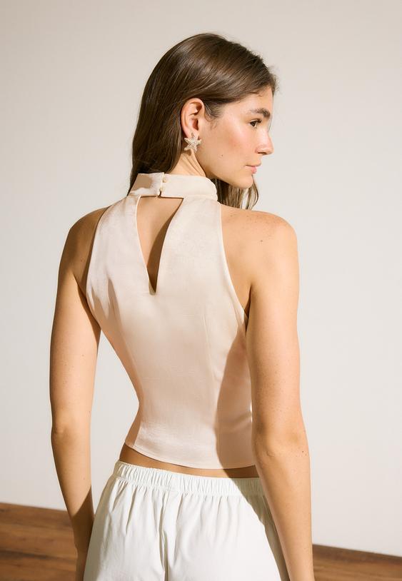 satin halter neck top with ruching