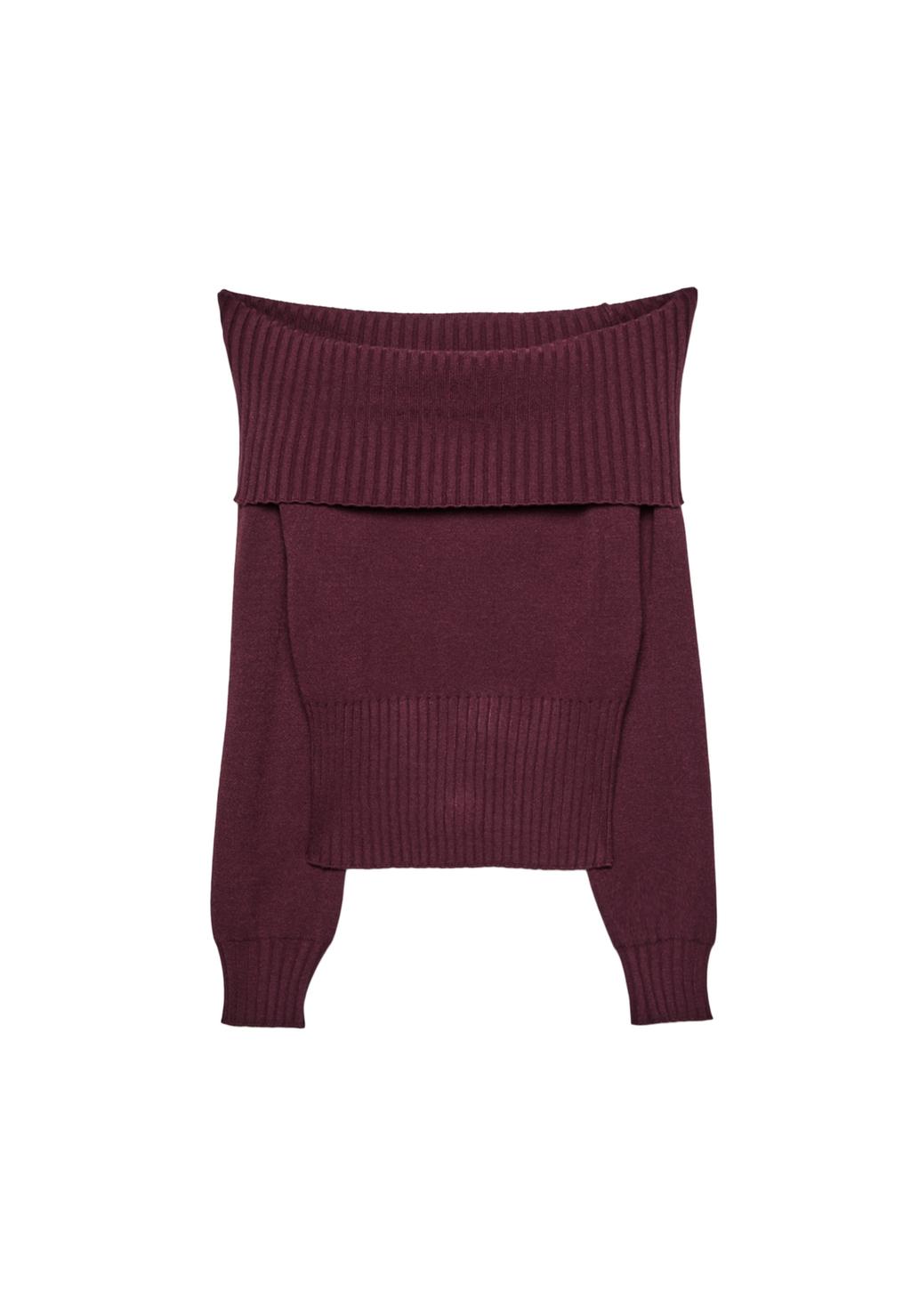Exposed shoulder knit sweater