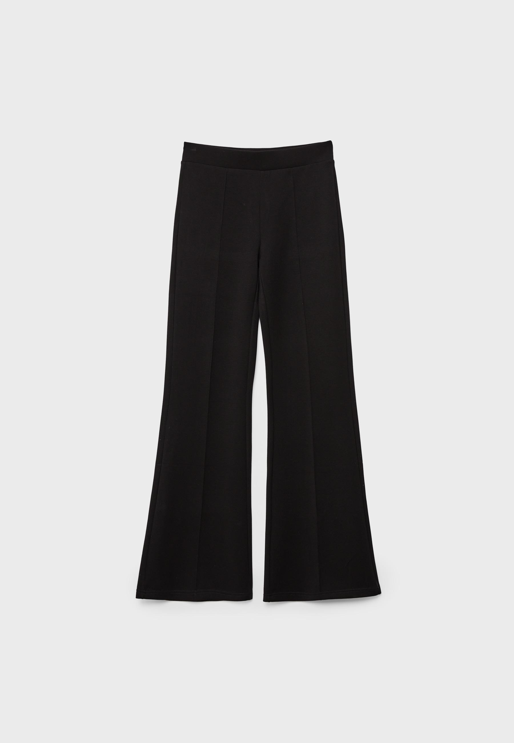 Soft-touch bell bottom trousers with front seam detail — Black