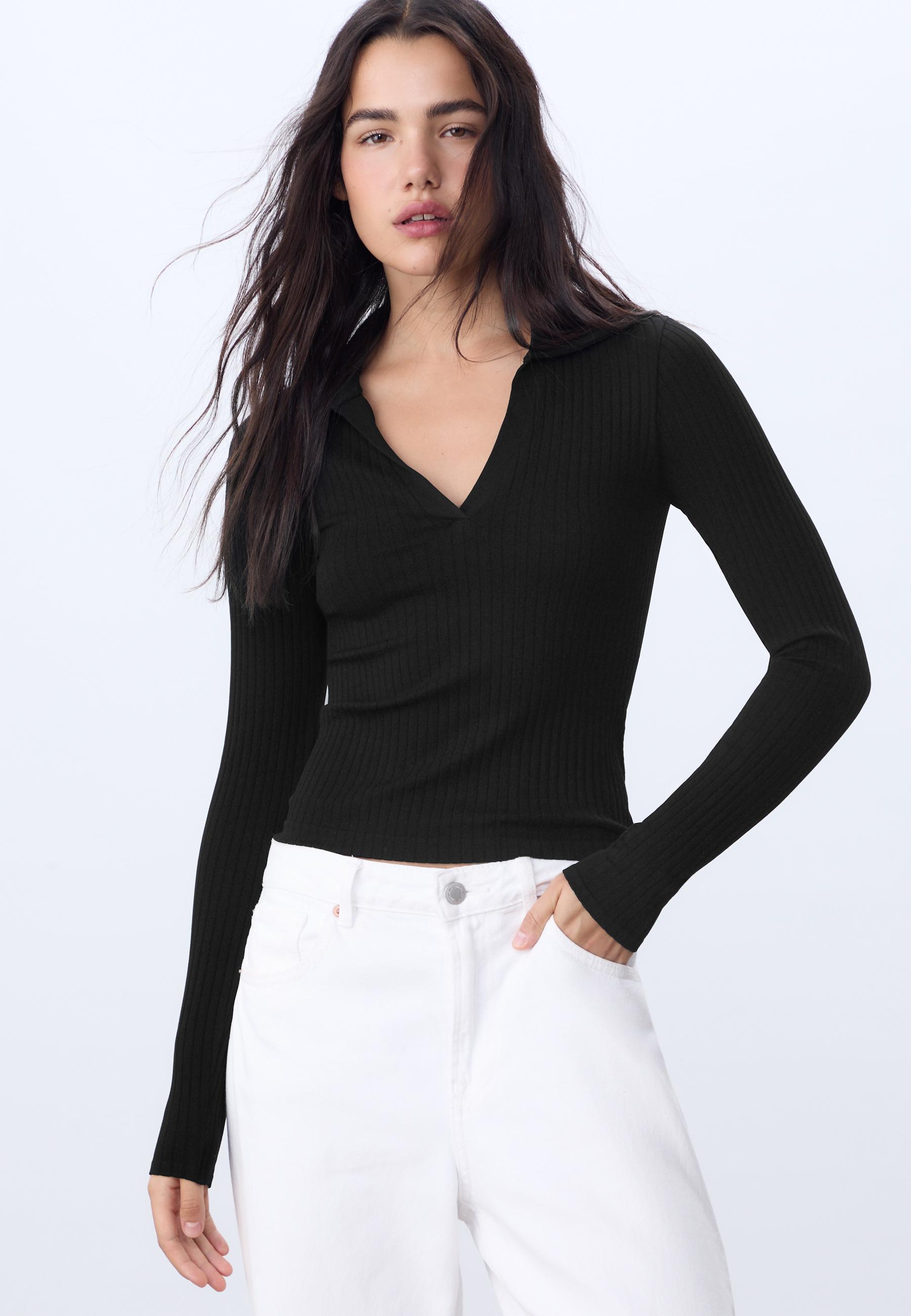 Seamless polo T-shirt — Black