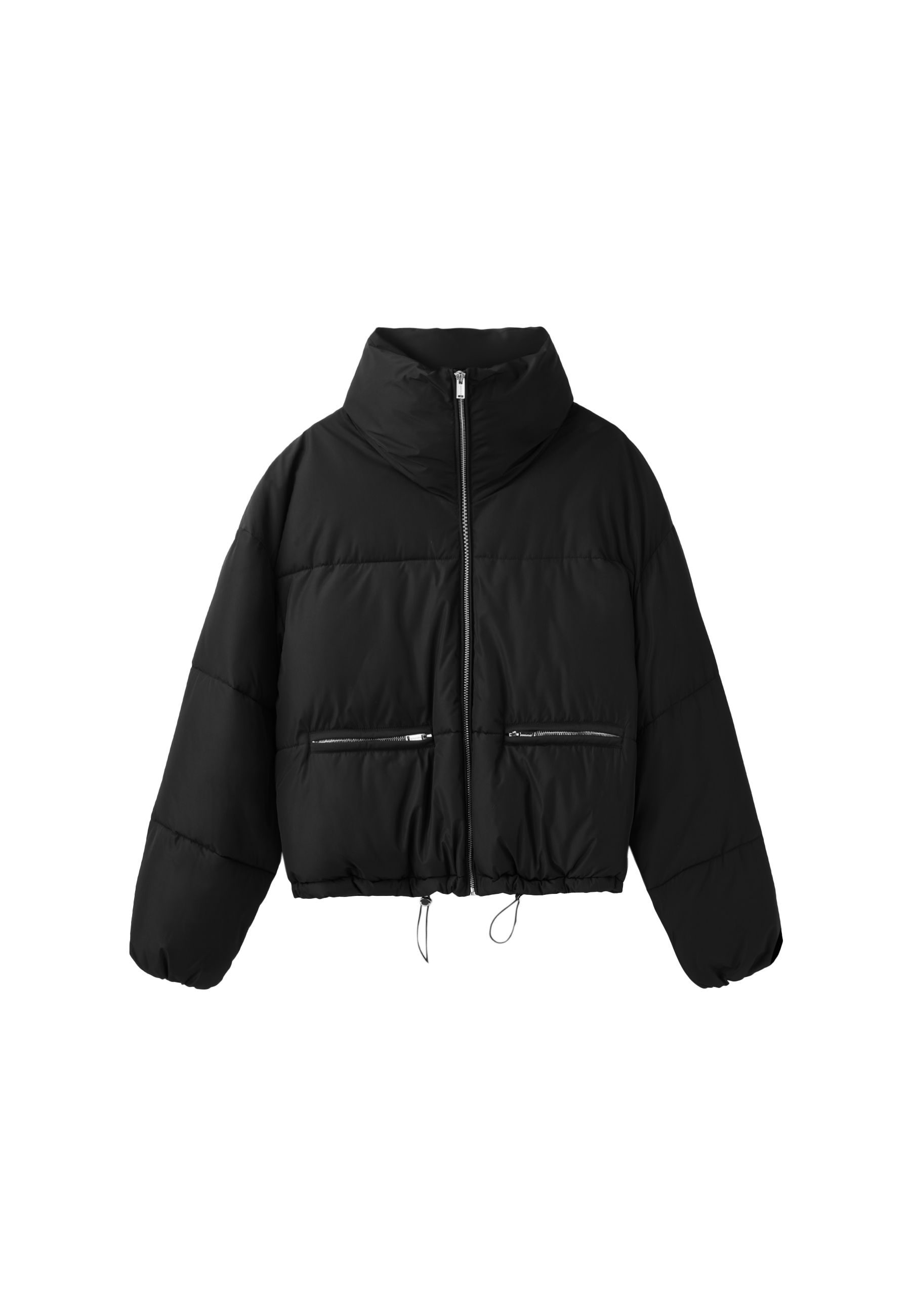 Cropped high-neck padded jacket — Black