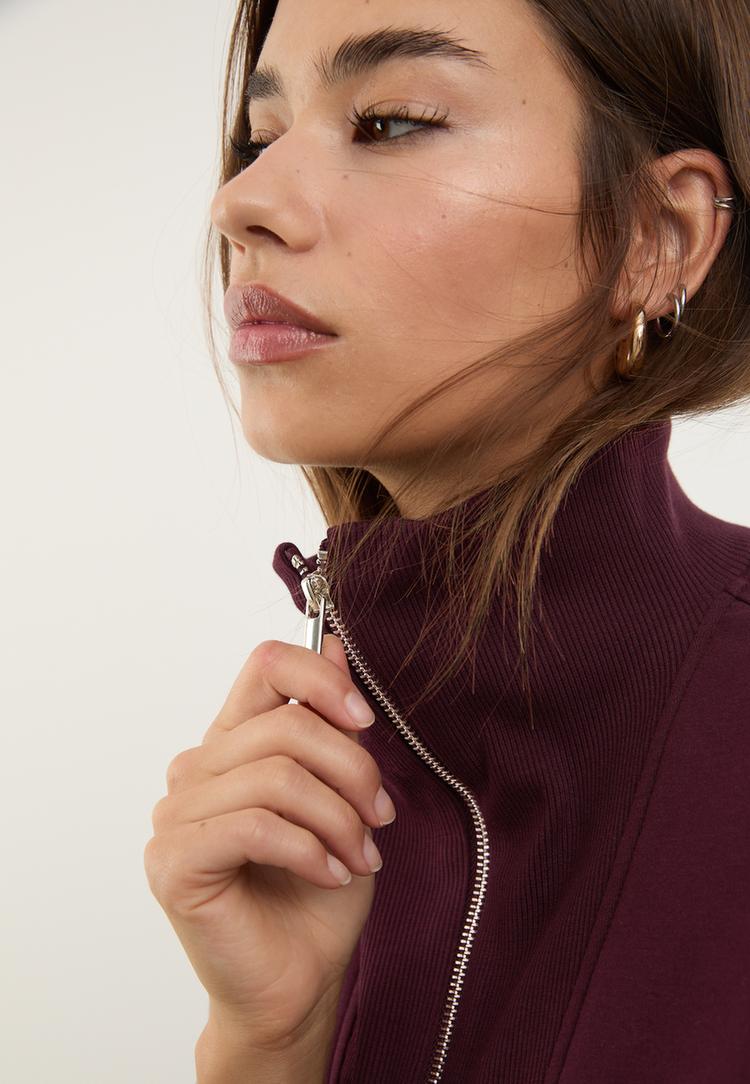 high neck zip up sweatshirt
