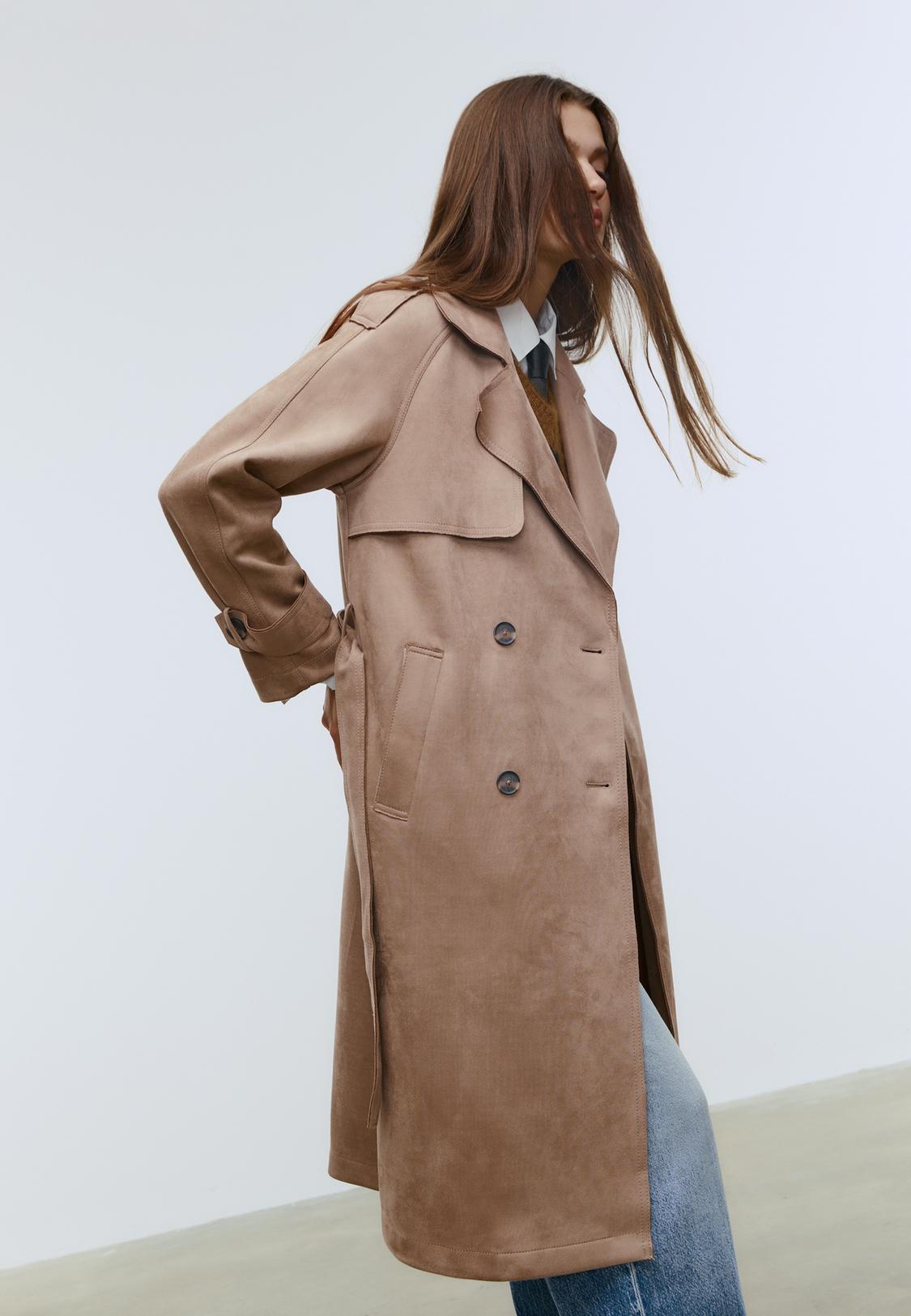 Long faux suede trench coat Women's fashion Stradivarius Jordan