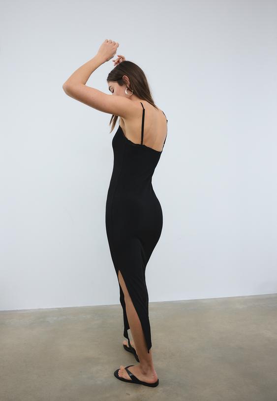 Stradivarius Long Lace Knit Dress Black S