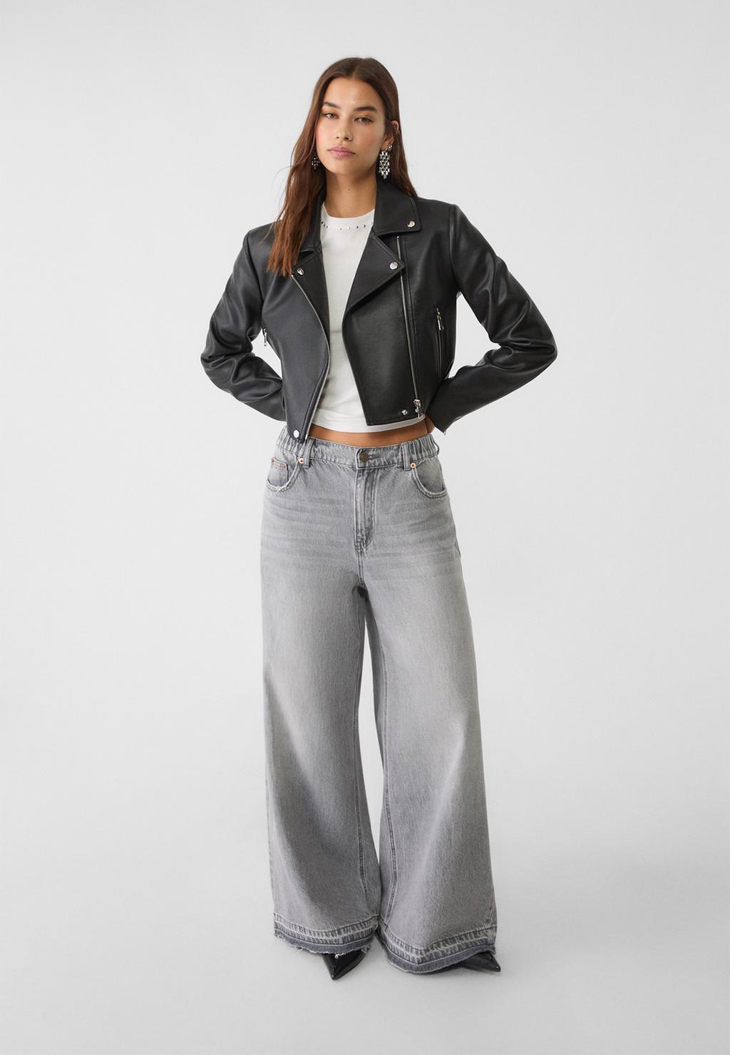 Cropped faux leather biker jacket