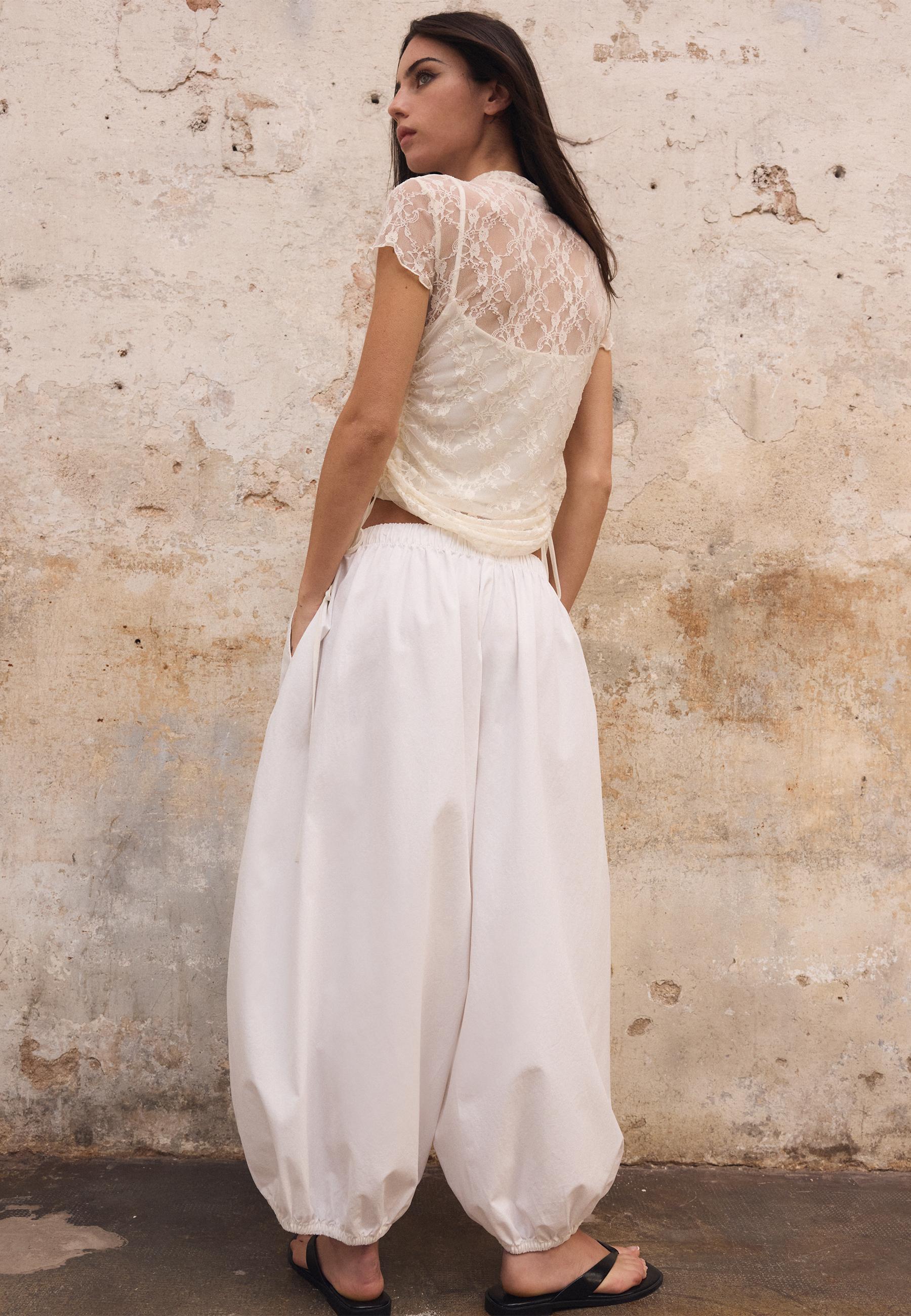 Poplin bloomer trousers — Ecru
