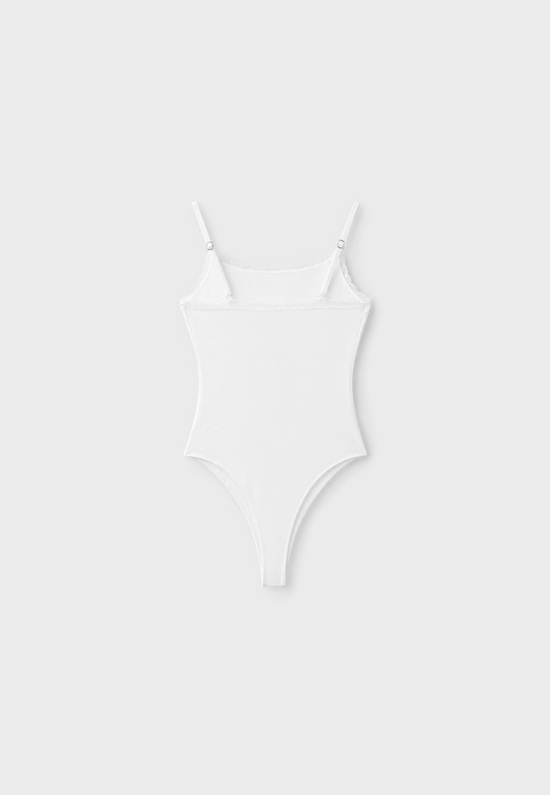Bodysuit with blonde lace detail — Ecru (alternate view)