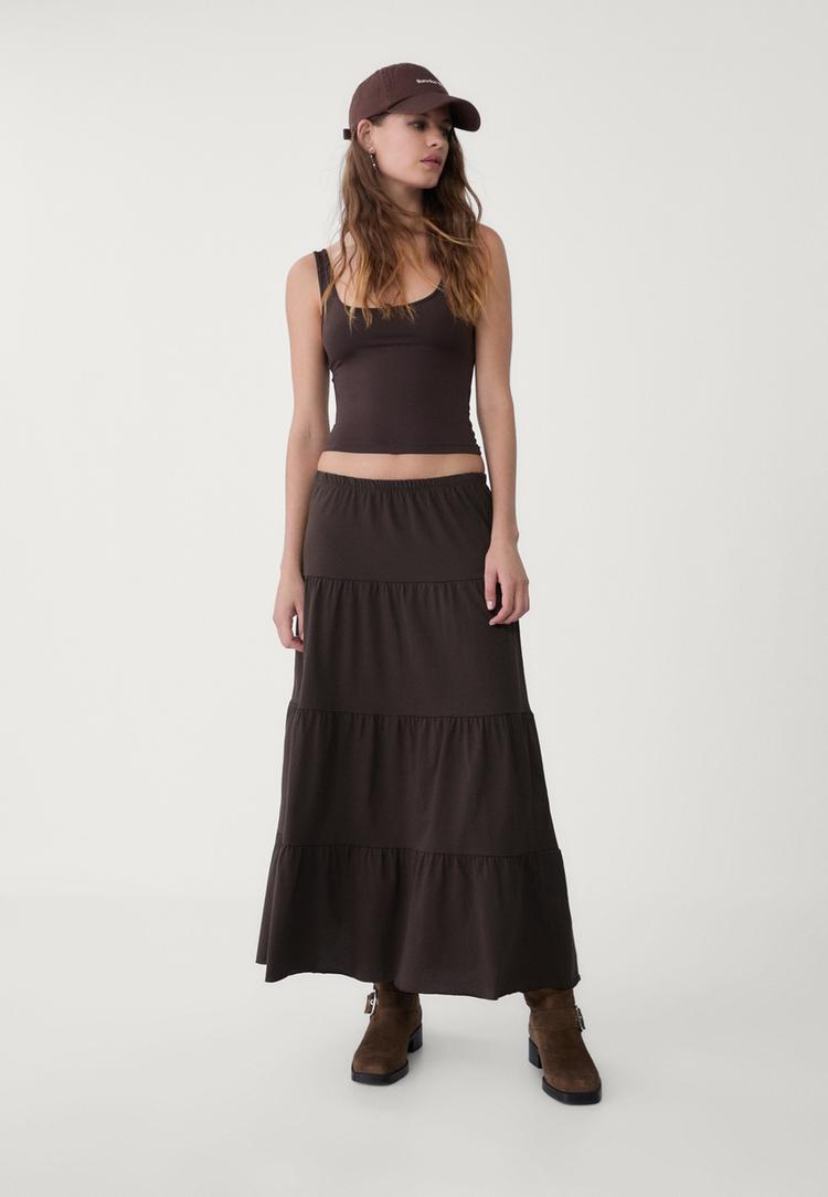 lange soepelvallende tricot rok