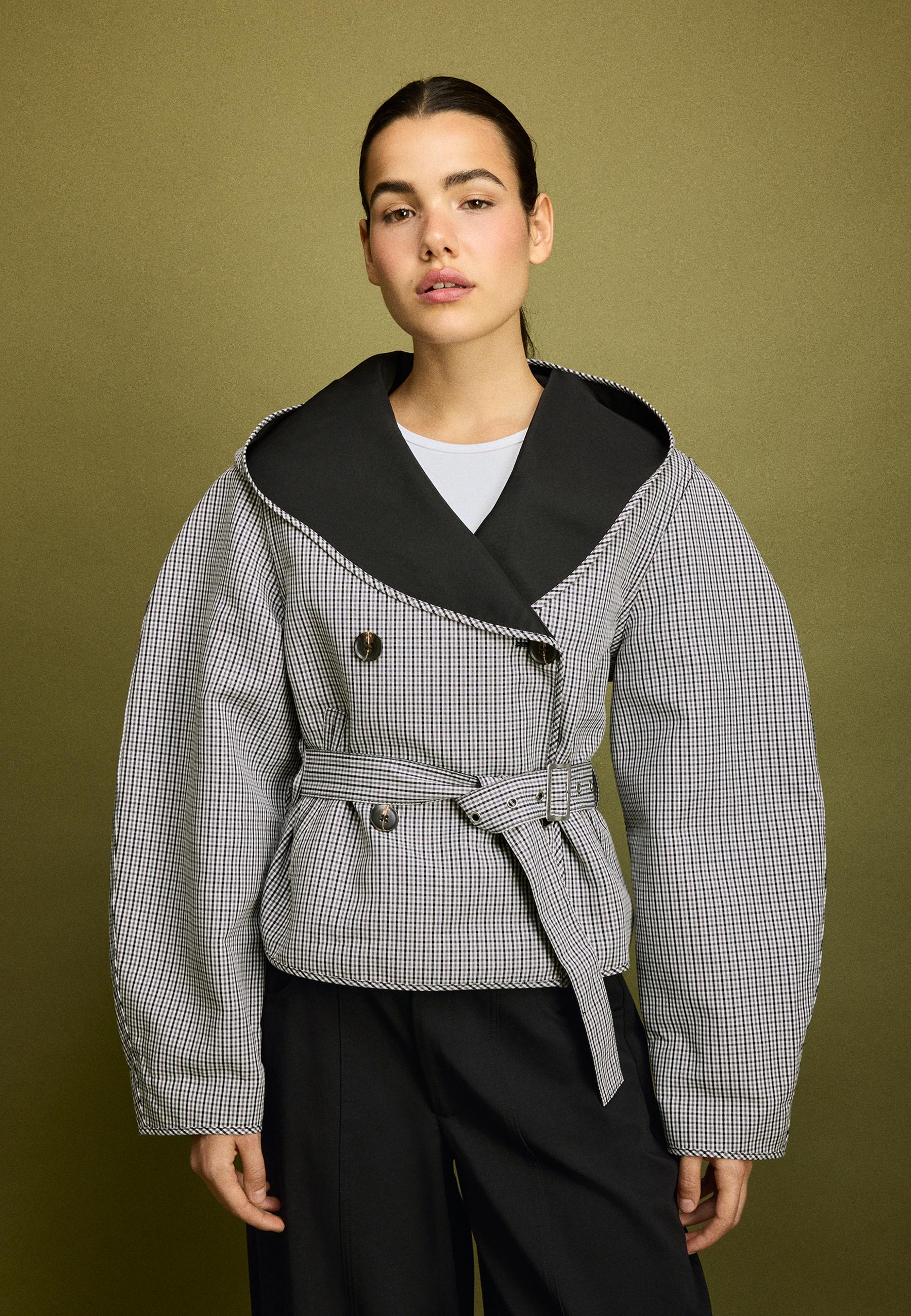 ジャケット・アウター COOTIEJacquardCheckWoolShortChester Coat Short reversible check trench coat - Women's fashion